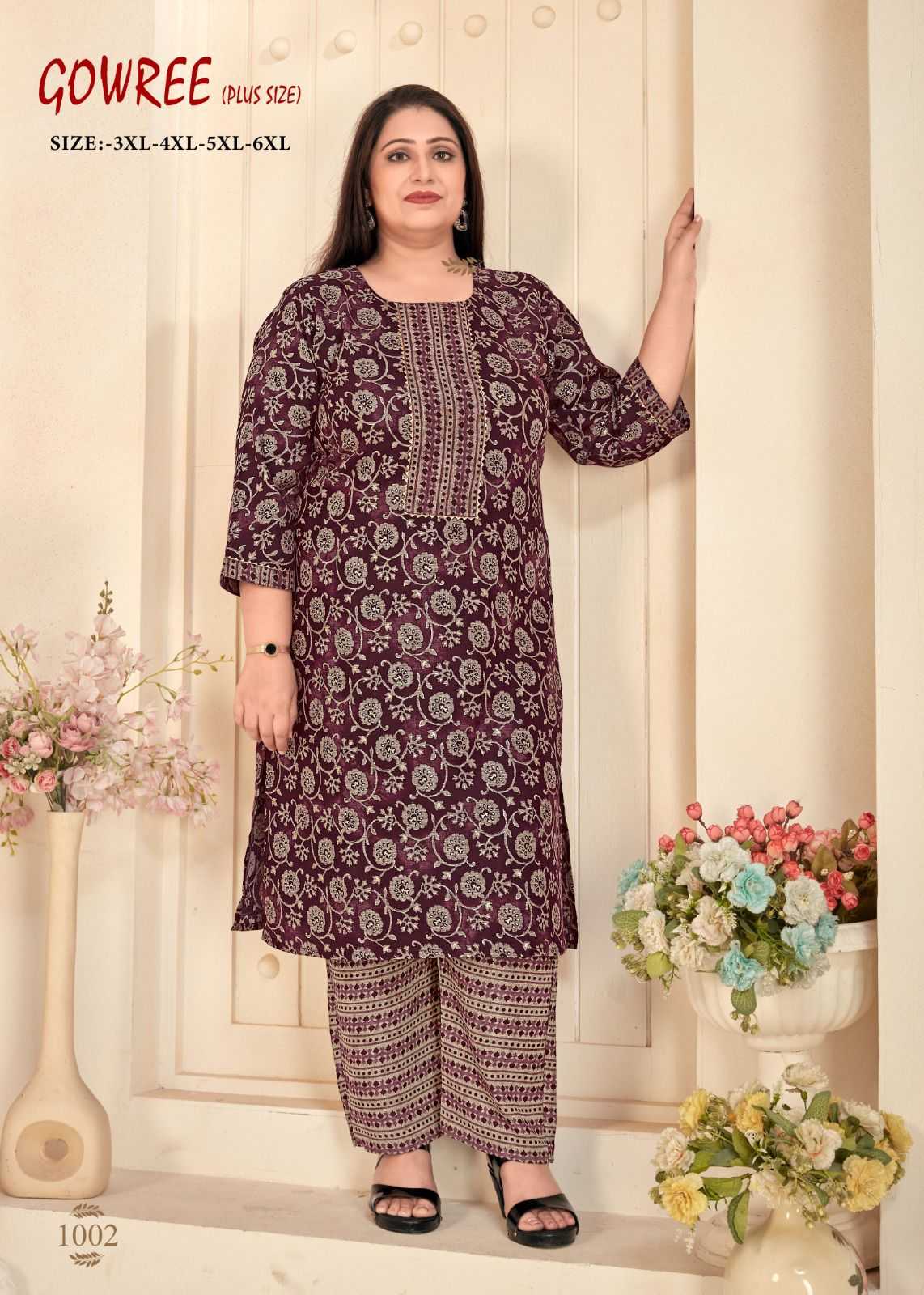 pr gowree beautiful readymade plus size kurti pant for casual wear combo set