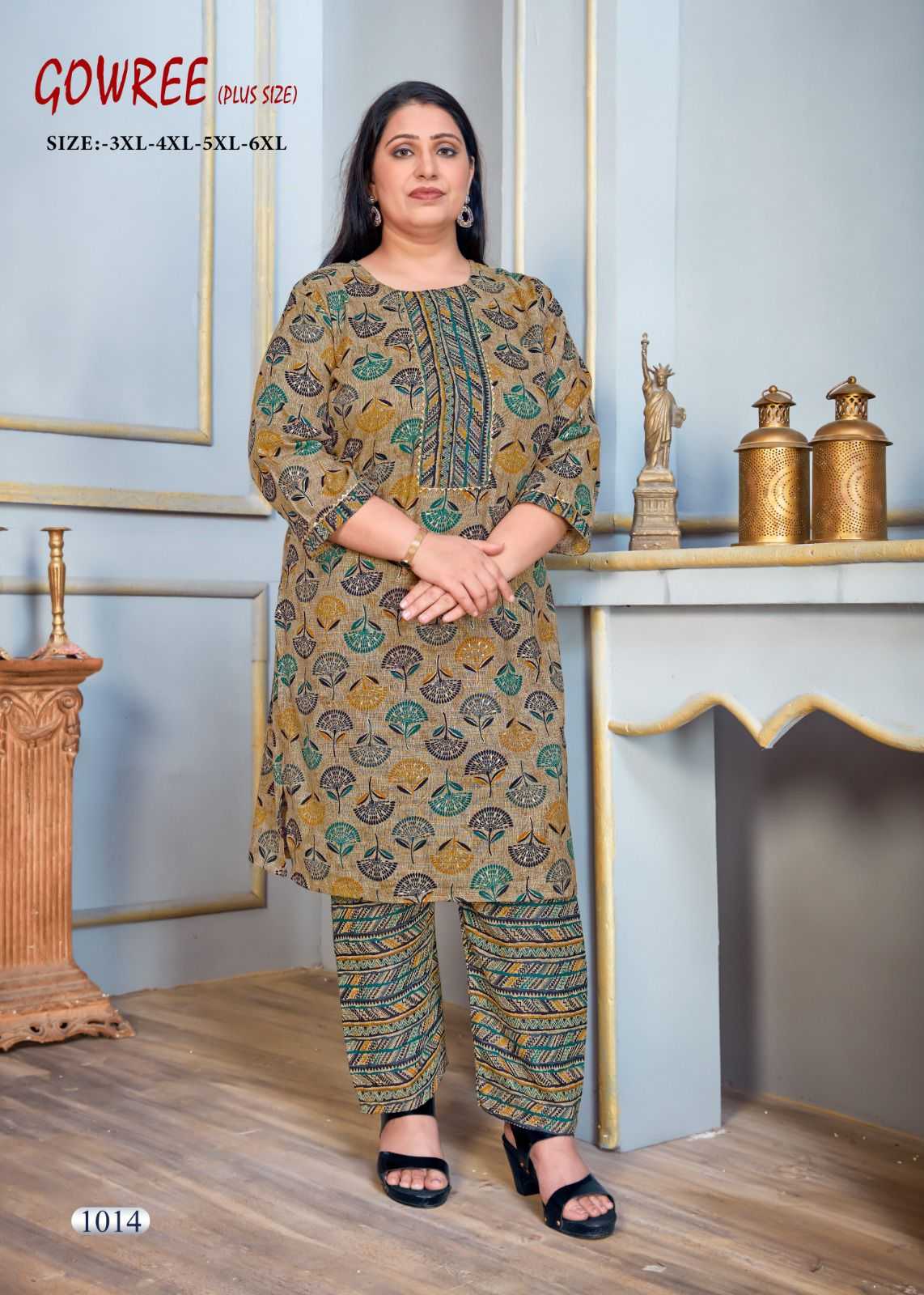 pr gowree beautiful readymade plus size kurti pant for casual wear combo set