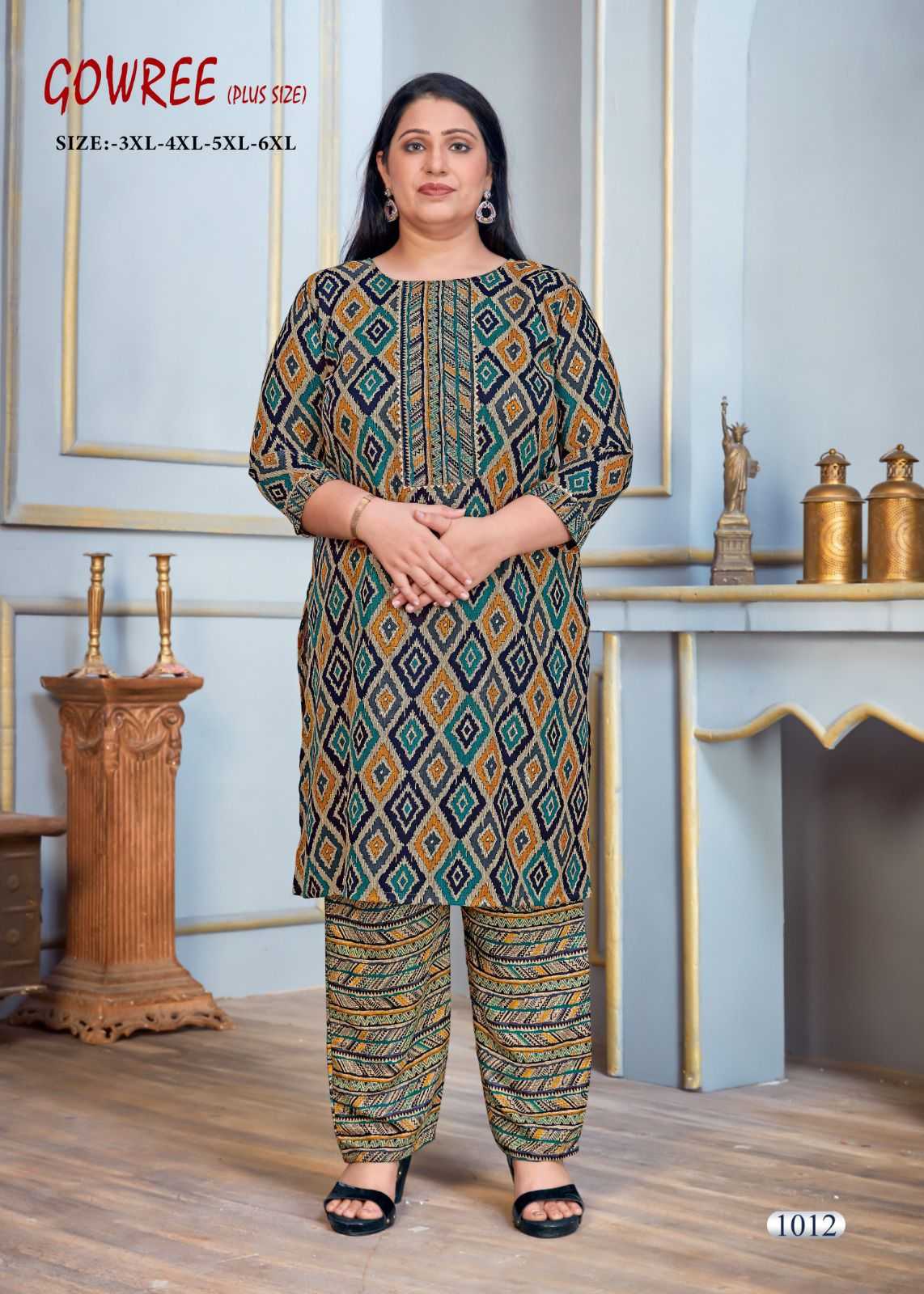 pr gowree beautiful readymade plus size kurti pant for casual wear combo set