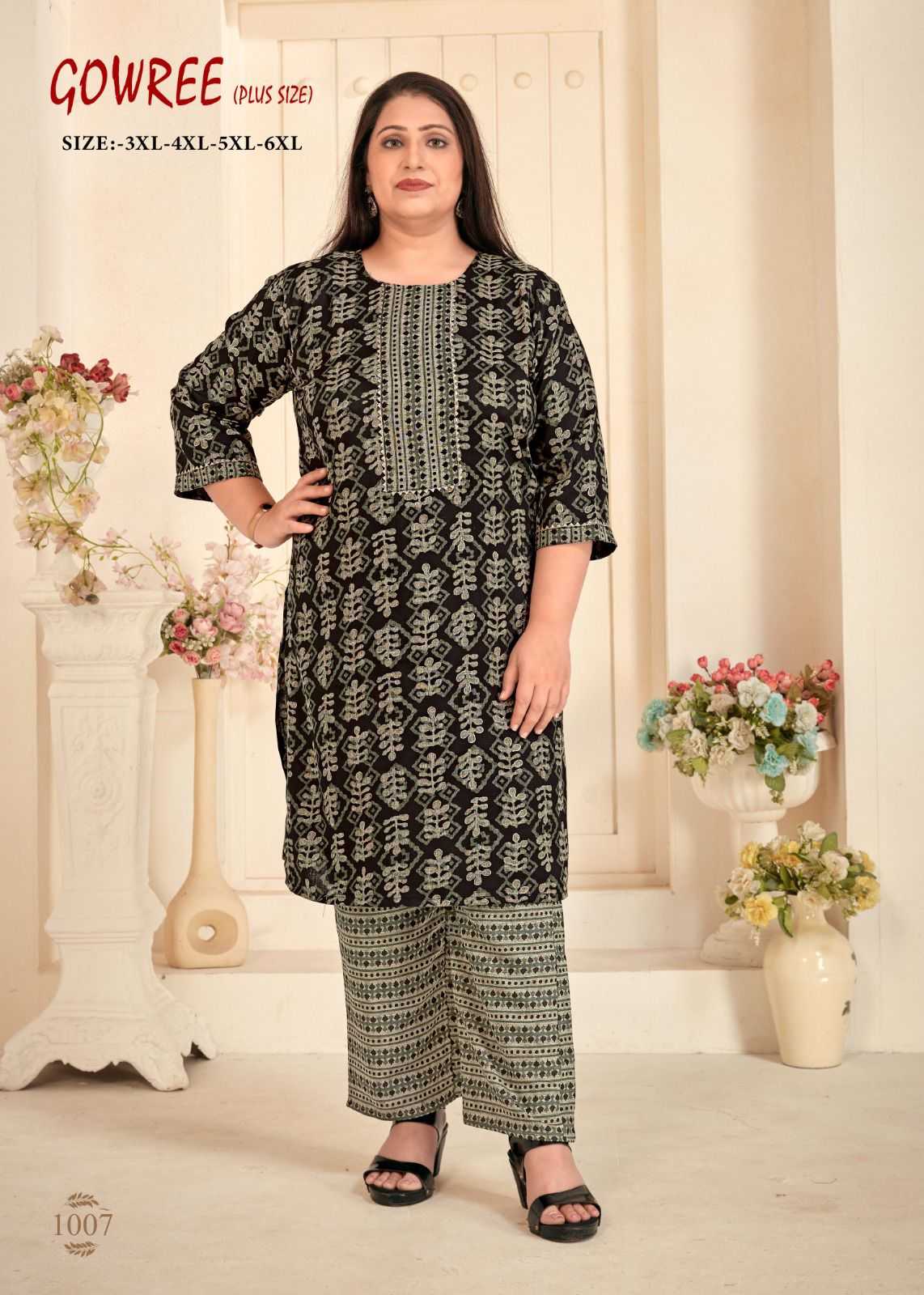 pr gowree beautiful readymade plus size kurti pant for casual wear combo set