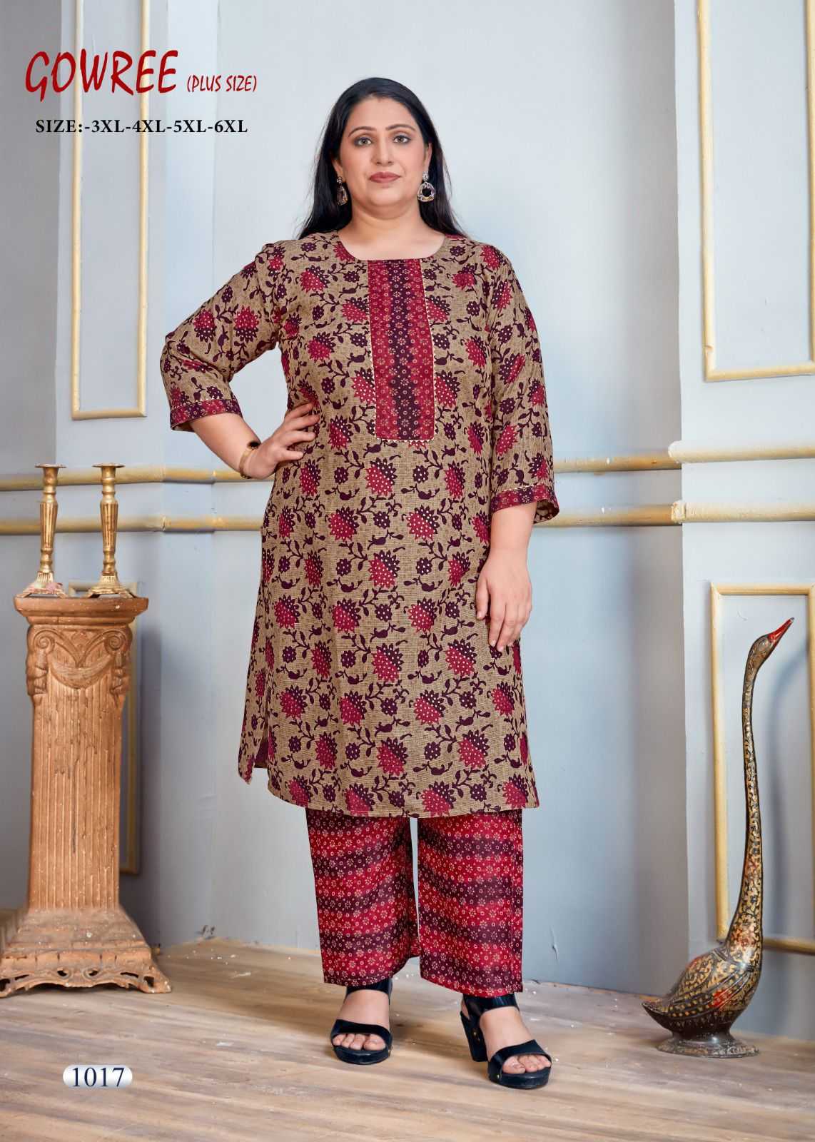 pr gowree beautiful readymade plus size kurti pant for casual wear combo set