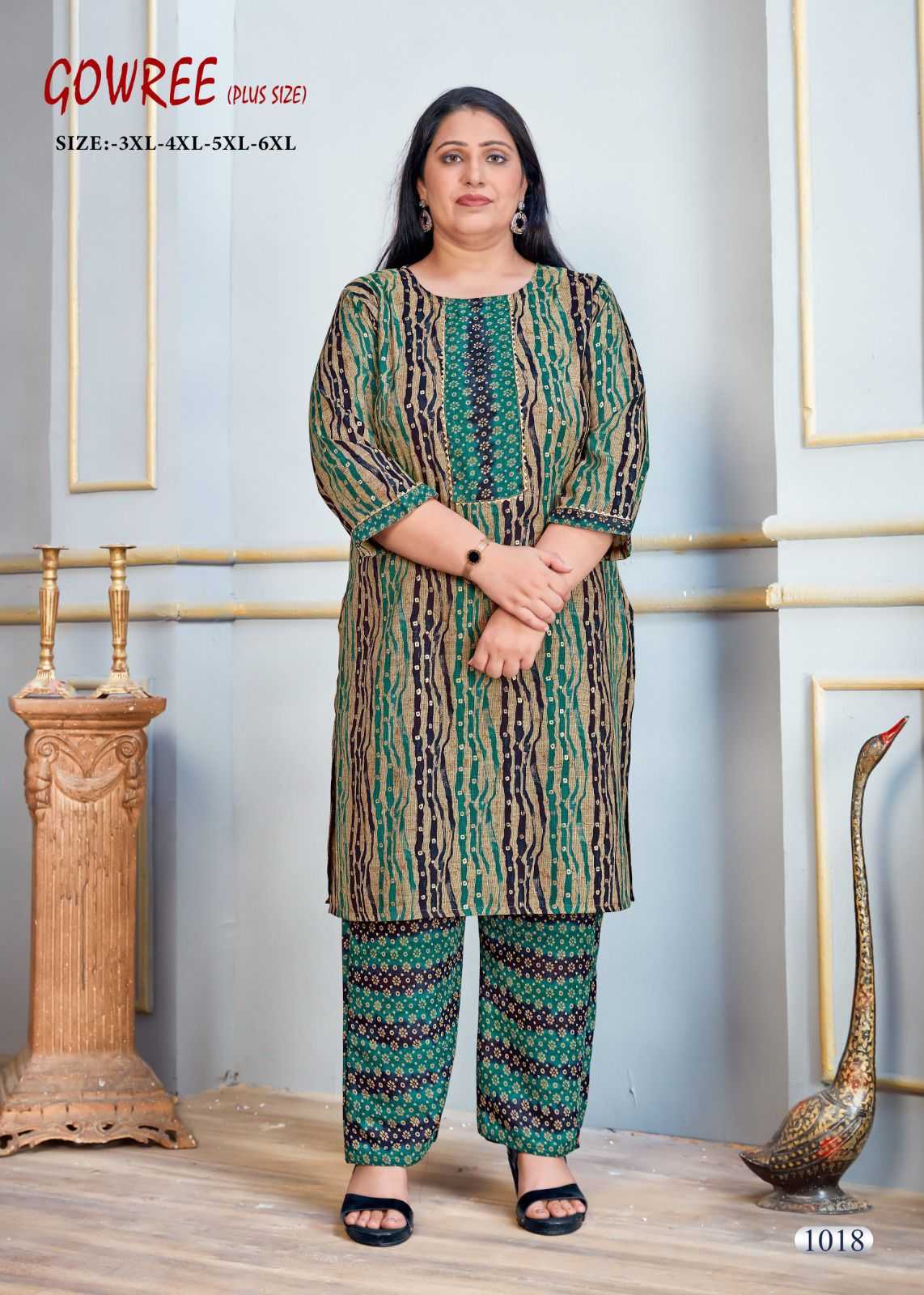 pr gowree beautiful readymade plus size kurti pant for casual wear combo set