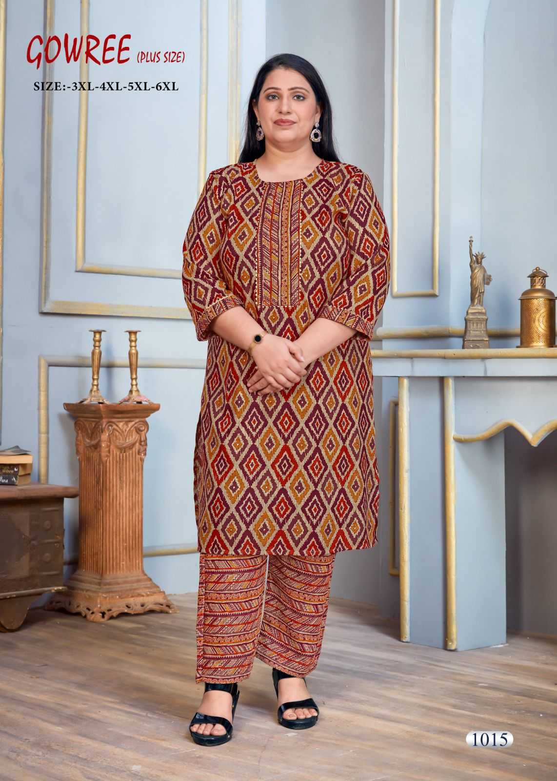 pr gowree beautiful readymade plus size kurti pant for casual wear combo set