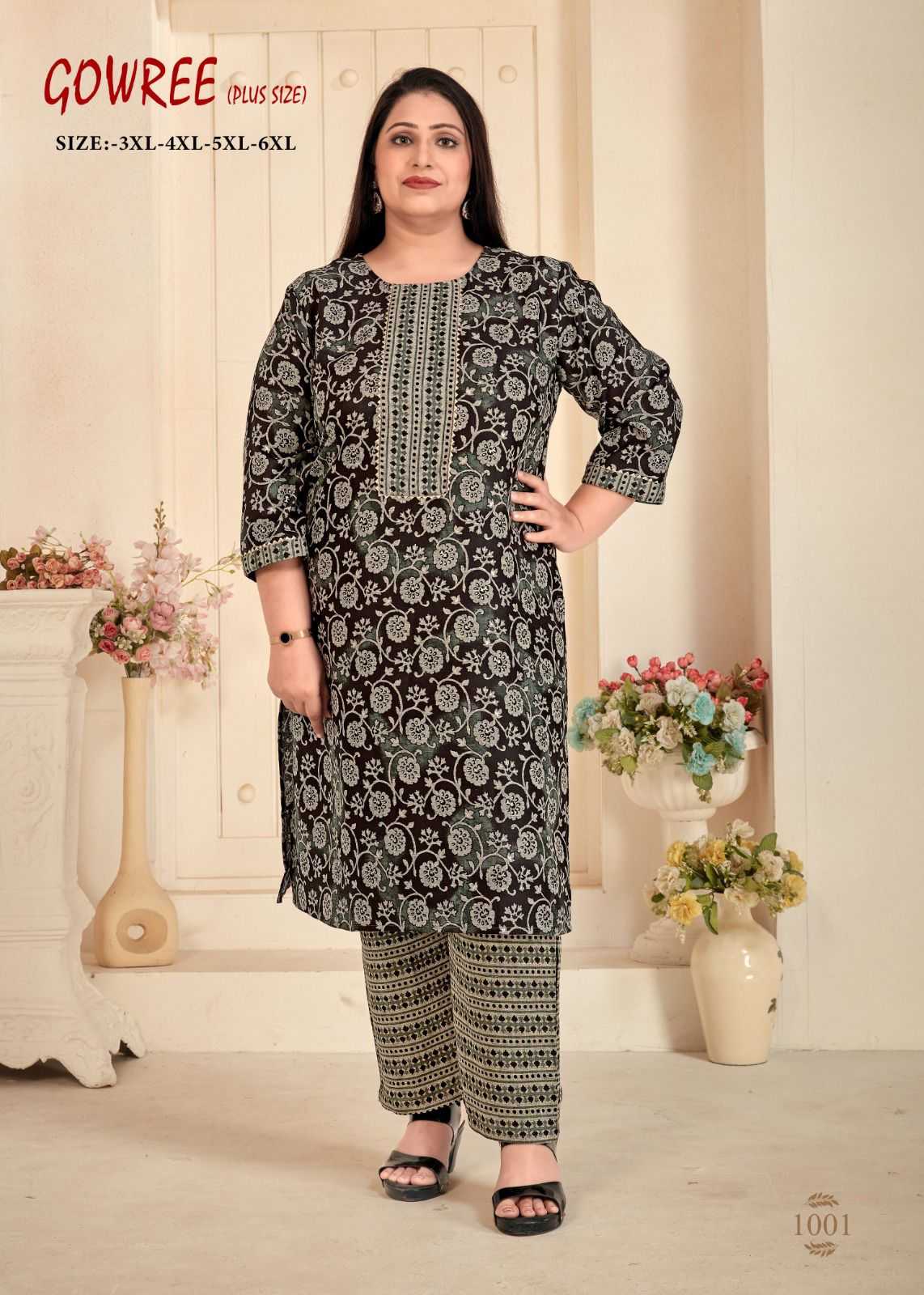 pr gowree beautiful readymade plus size kurti pant for casual wear combo set