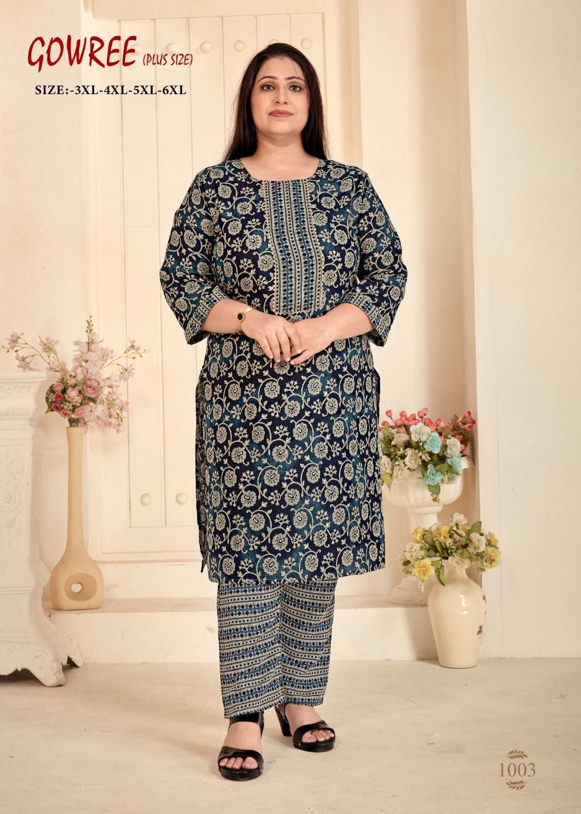 pr gowree beautiful readymade plus size kurti pant for casual wear combo set