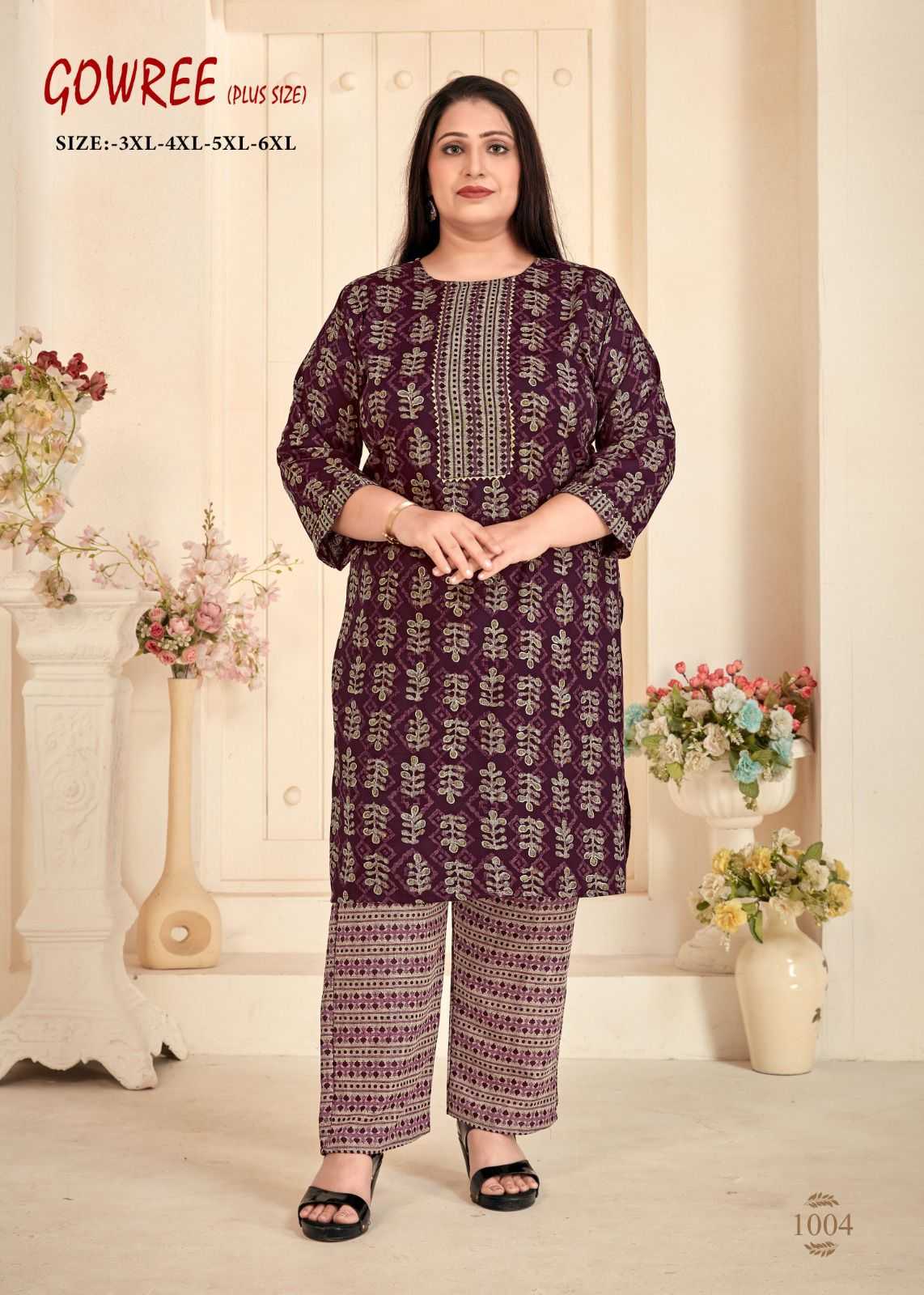 pr gowree beautiful readymade plus size kurti pant for casual wear combo set