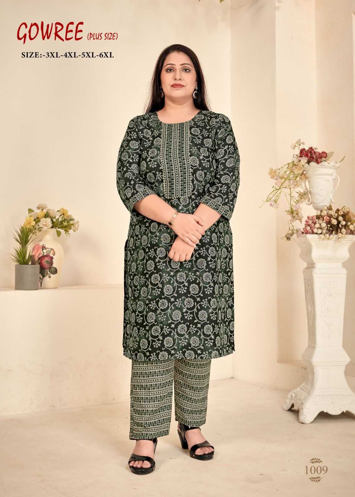 pr gowree beautiful readymade plus size kurti pant for casual wear combo set