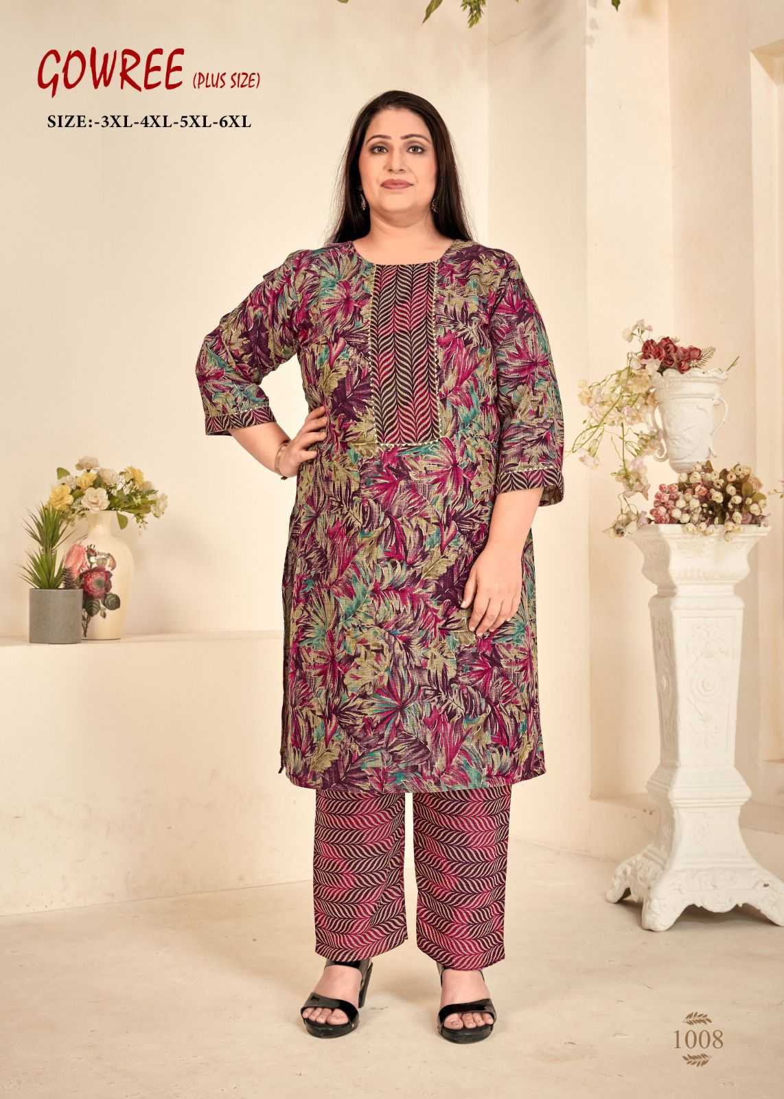 pr gowree beautiful readymade plus size kurti pant for casual wear combo set