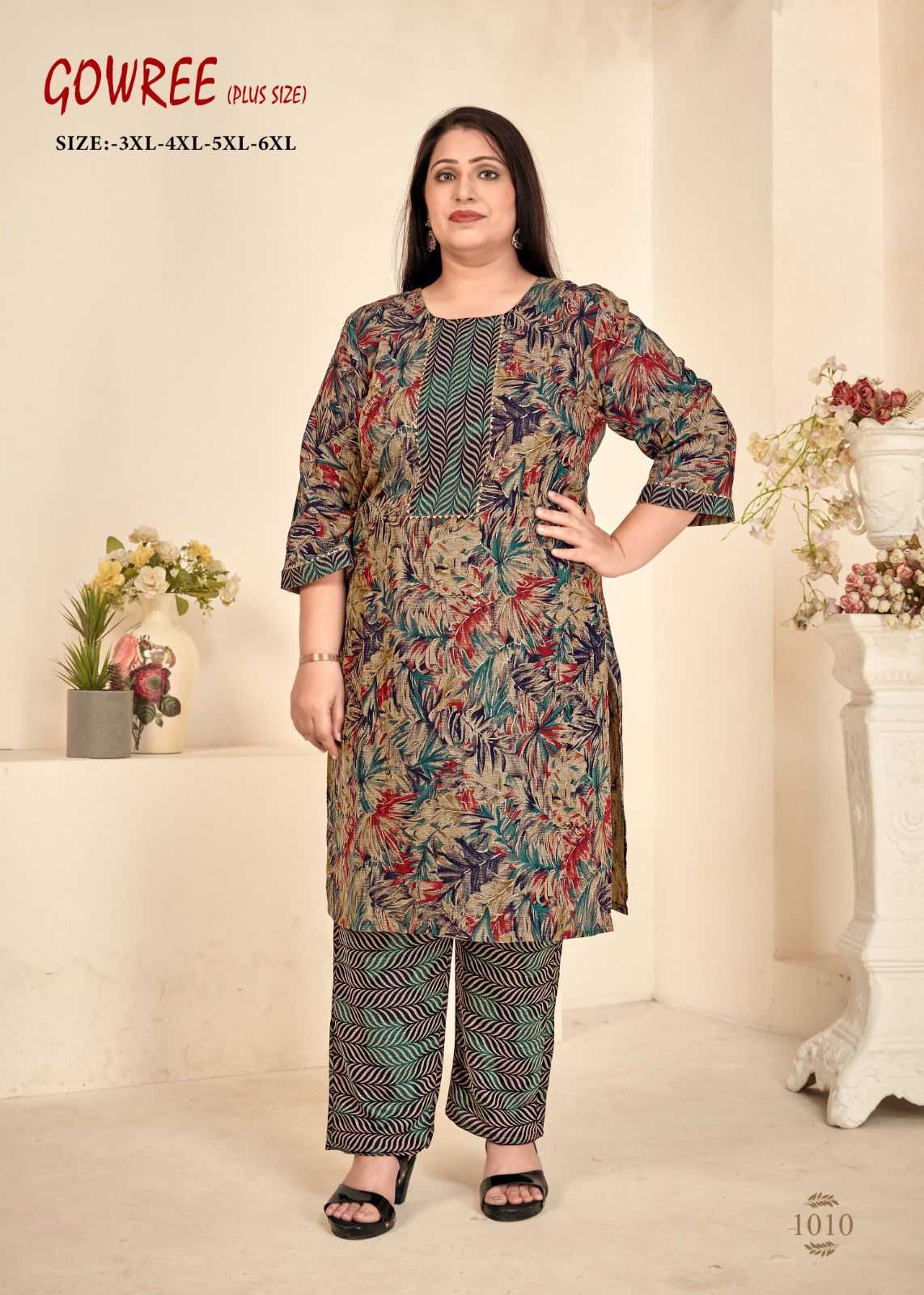 pr gowree beautiful readymade plus size kurti pant for casual wear combo set