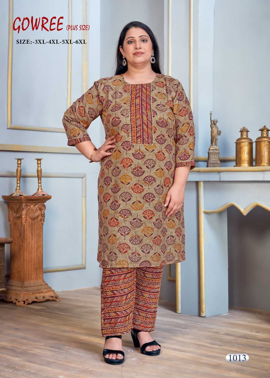 pr gowree beautiful readymade plus size kurti pant for casual wear combo set