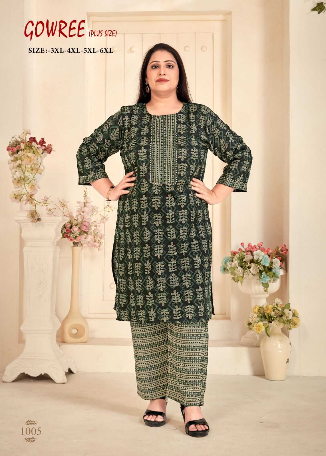 pr gowree beautiful readymade plus size kurti pant for casual wear combo set