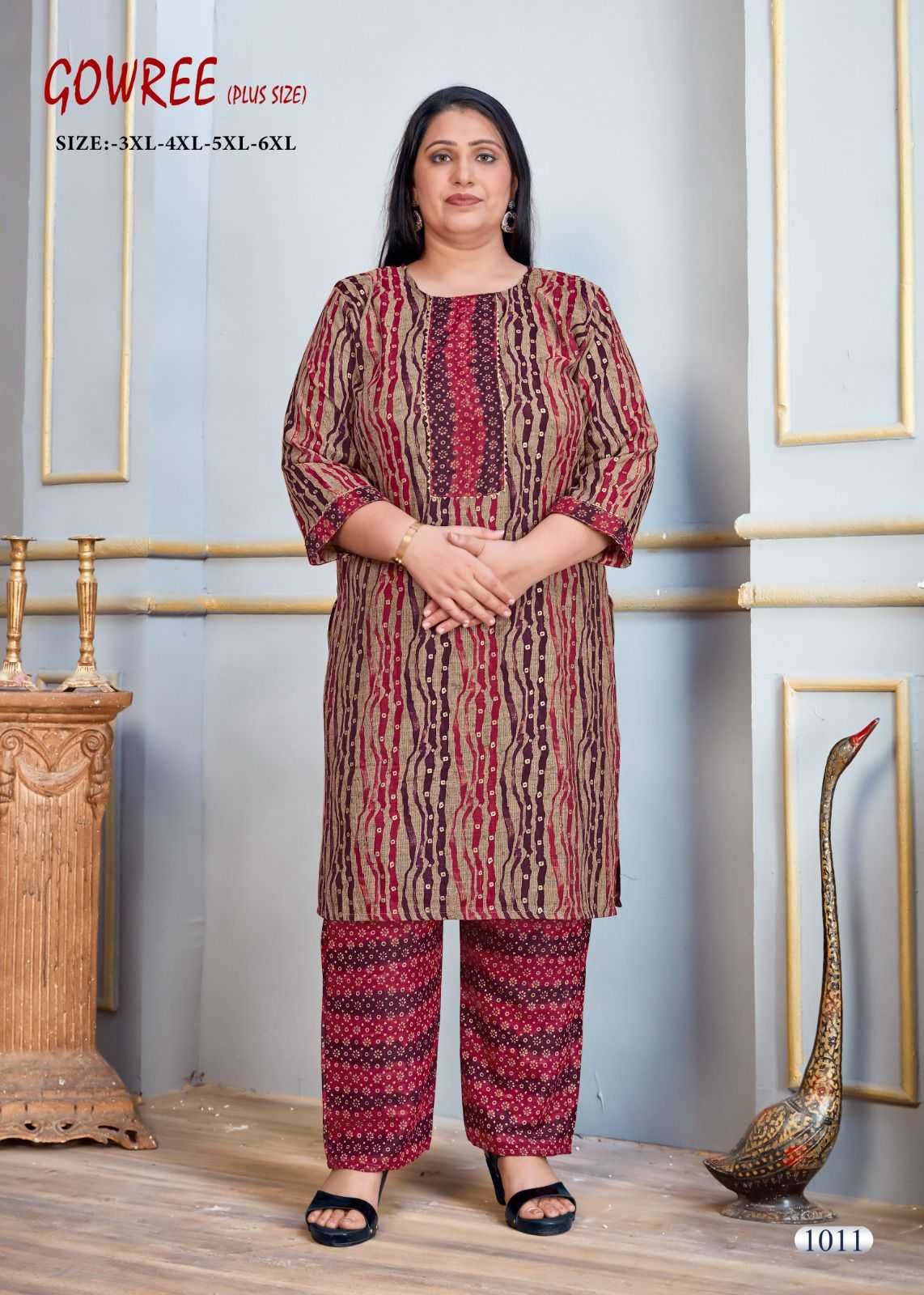 pr gowree beautiful readymade plus size kurti pant for casual wear combo set