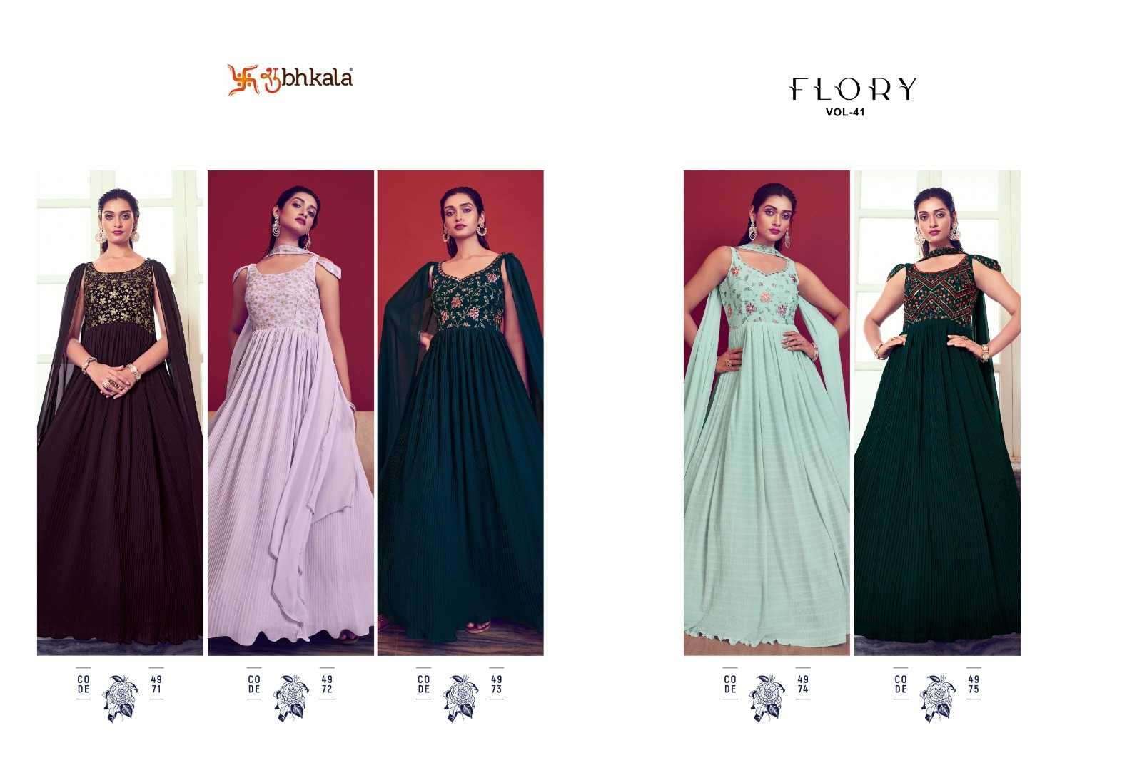subhkala khushboo flory vol 41 western wear readymade designer gown catalog