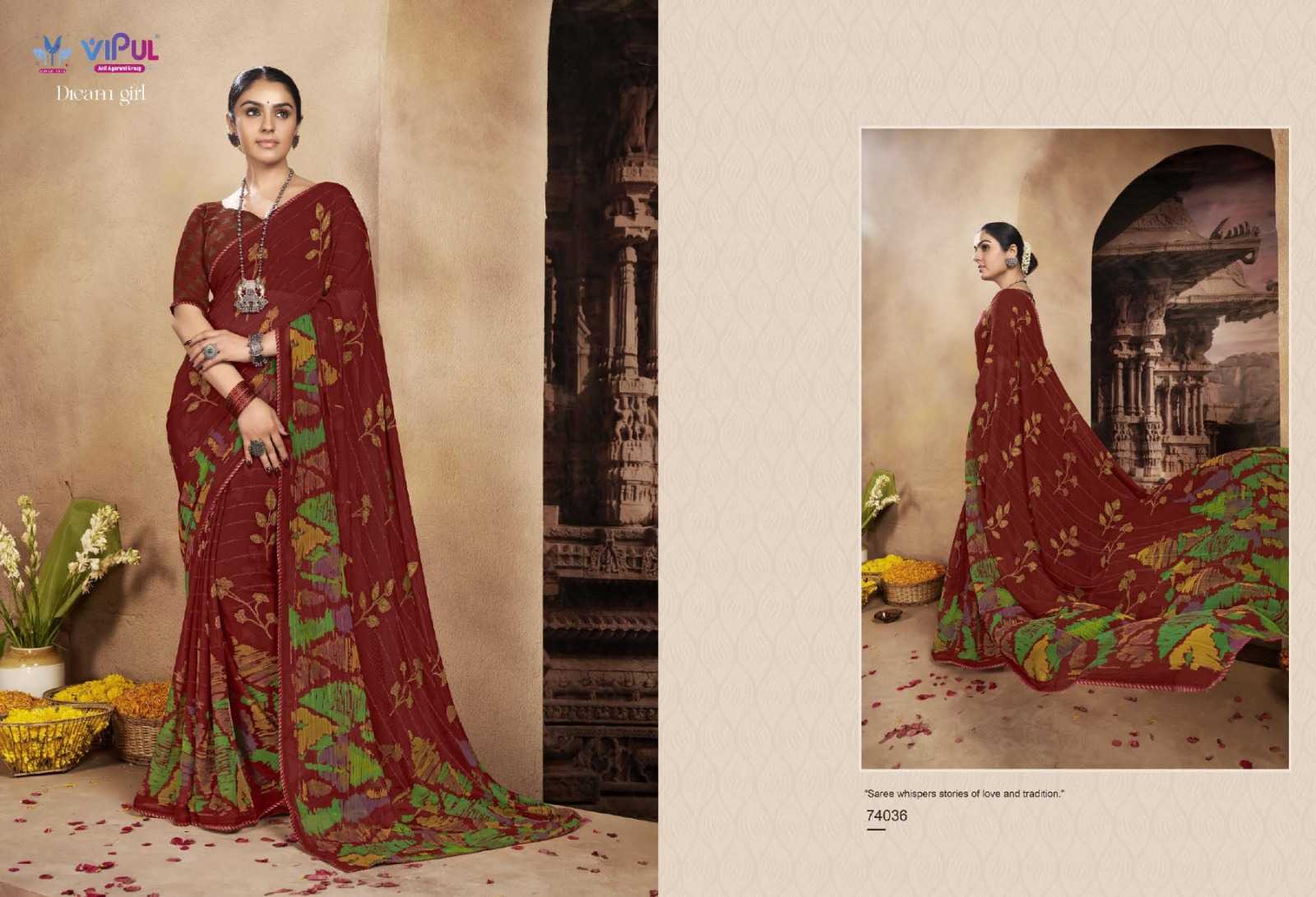 vipul fashion dream girl 74025-74036 adorable fancy chiffon sarees catalog