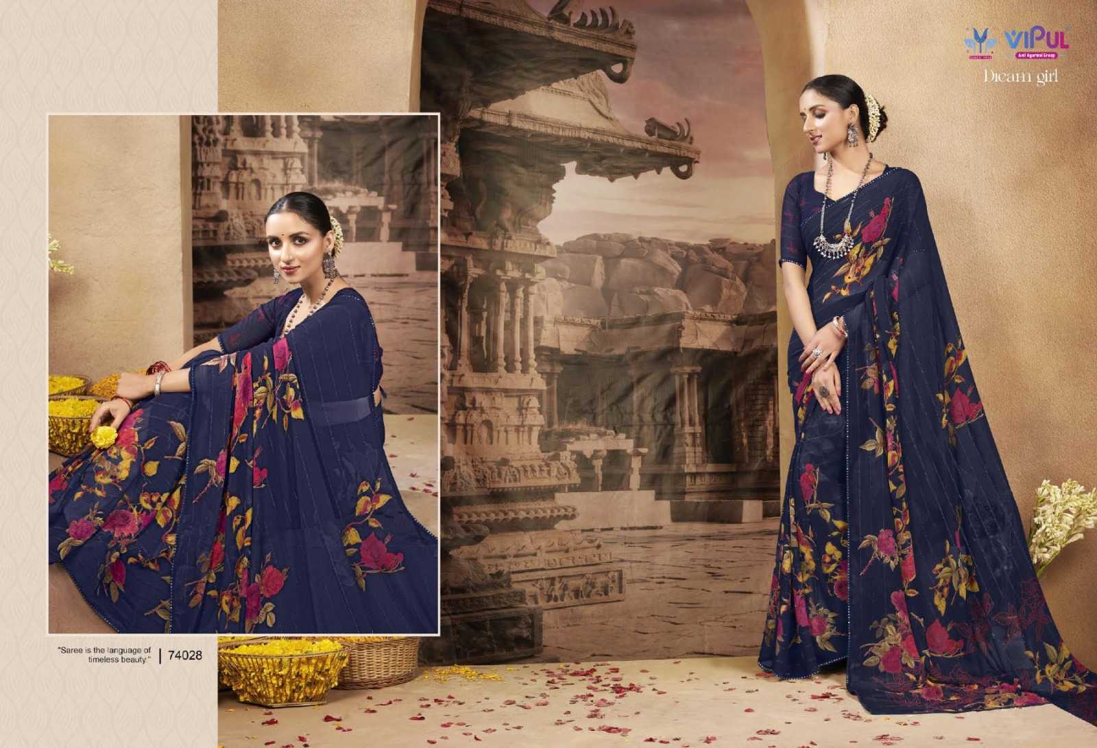 vipul fashion dream girl 74025-74036 adorable fancy chiffon sarees catalog