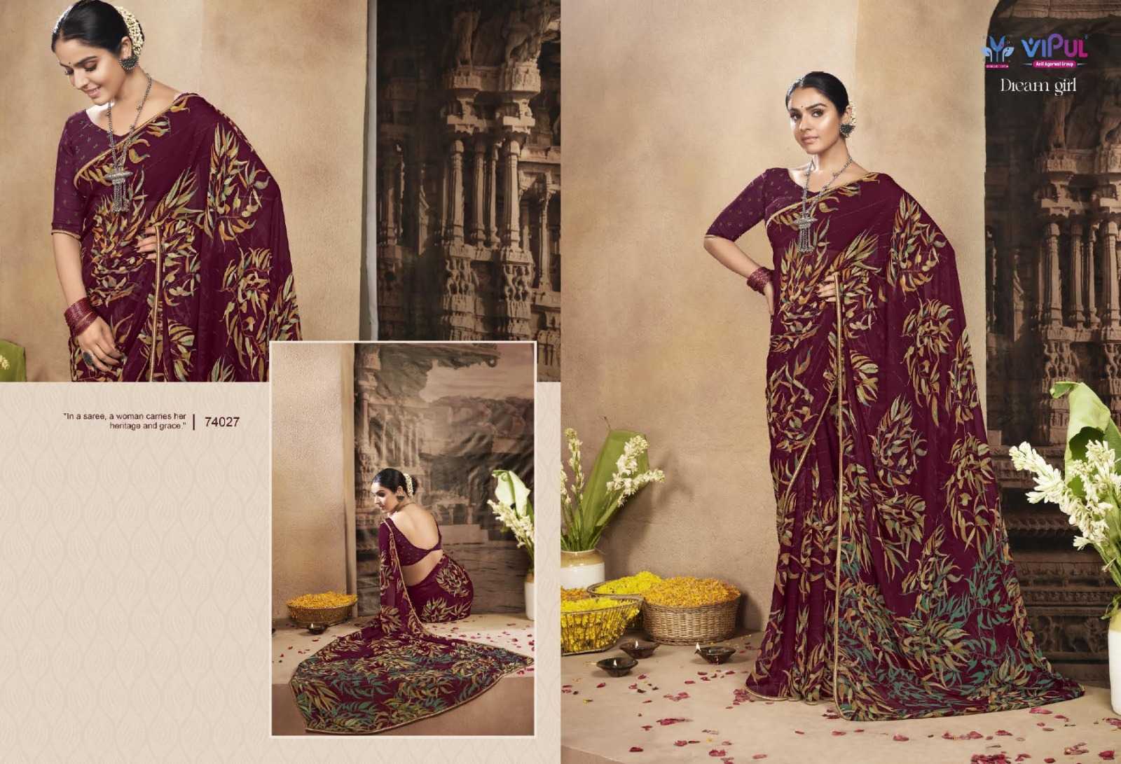 vipul fashion dream girl 74025-74036 adorable fancy chiffon sarees catalog