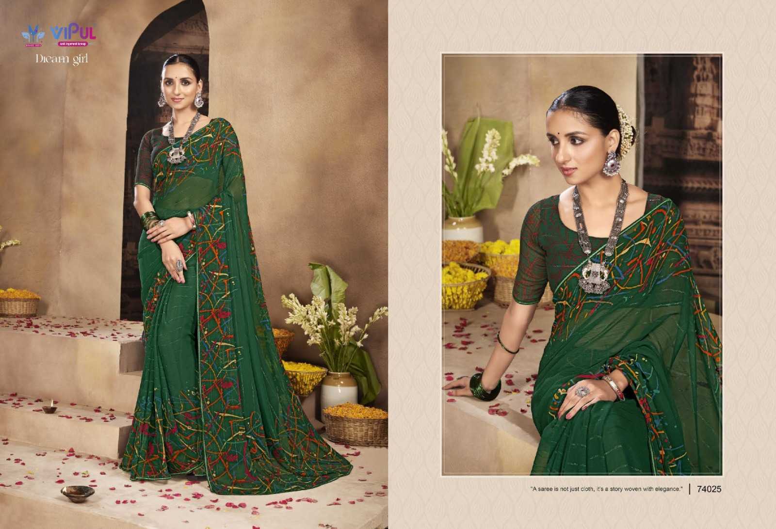 vipul fashion dream girl 74025-74036 adorable fancy chiffon sarees catalog