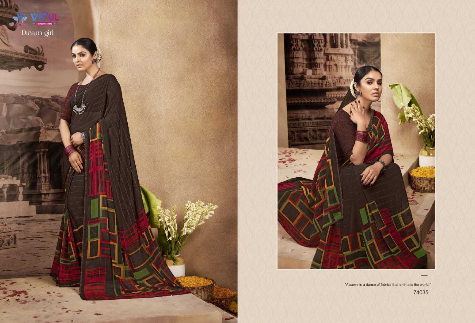vipul fashion dream girl 74025-74036 adorable fancy chiffon sarees catalog