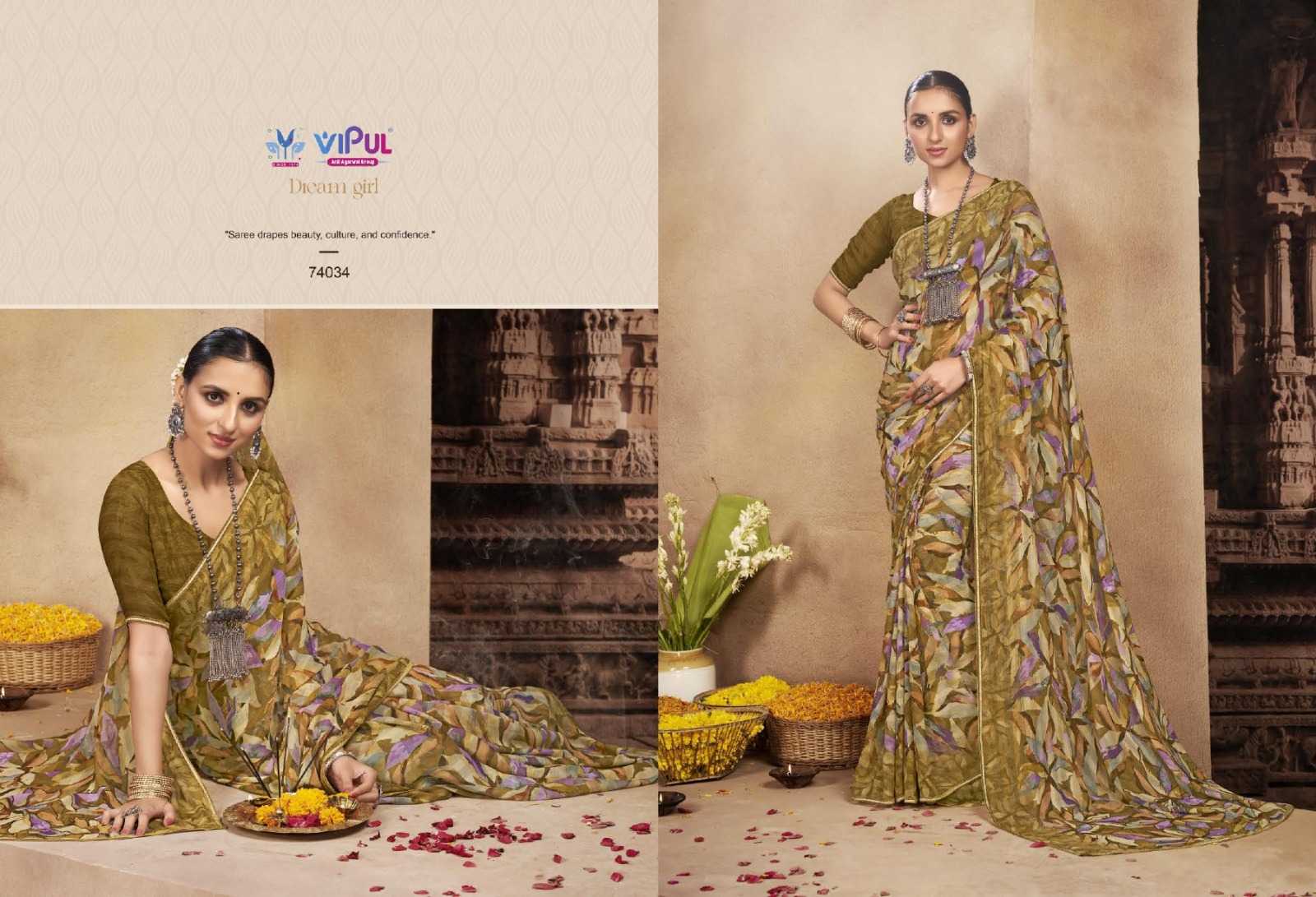 vipul fashion dream girl 74025-74036 adorable fancy chiffon sarees catalog