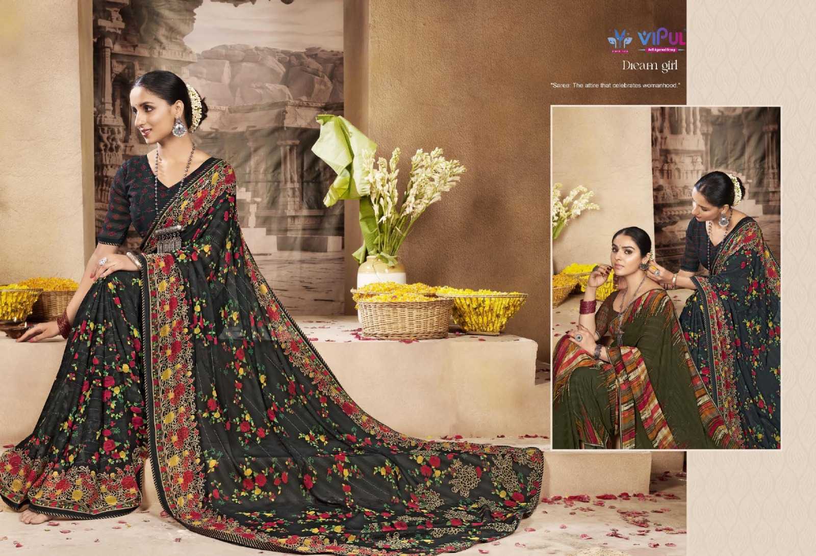 vipul fashion dream girl 74025-74036 adorable fancy chiffon sarees catalog
