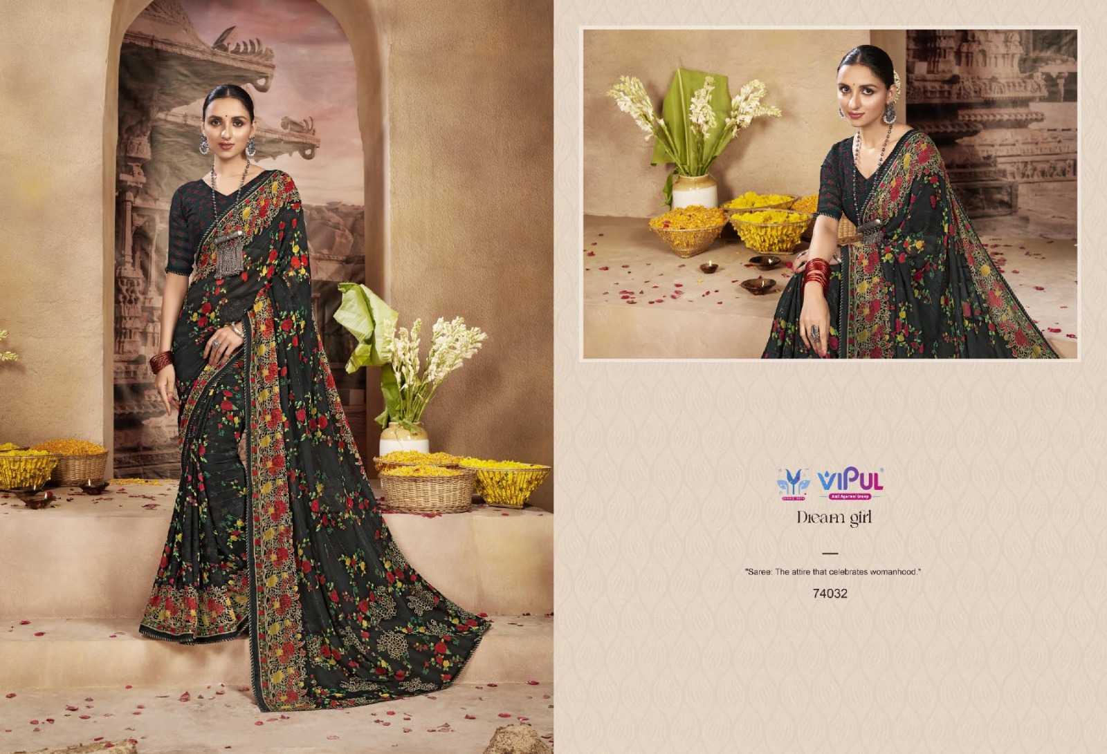 vipul fashion dream girl 74025-74036 adorable fancy chiffon sarees catalog