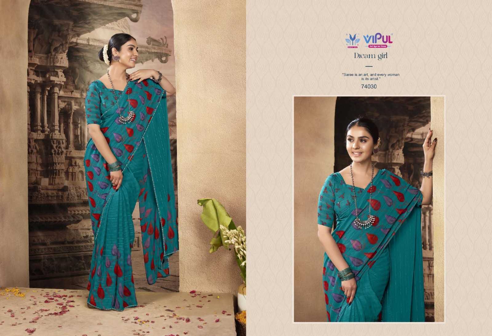 vipul fashion dream girl 74025-74036 adorable fancy chiffon sarees catalog