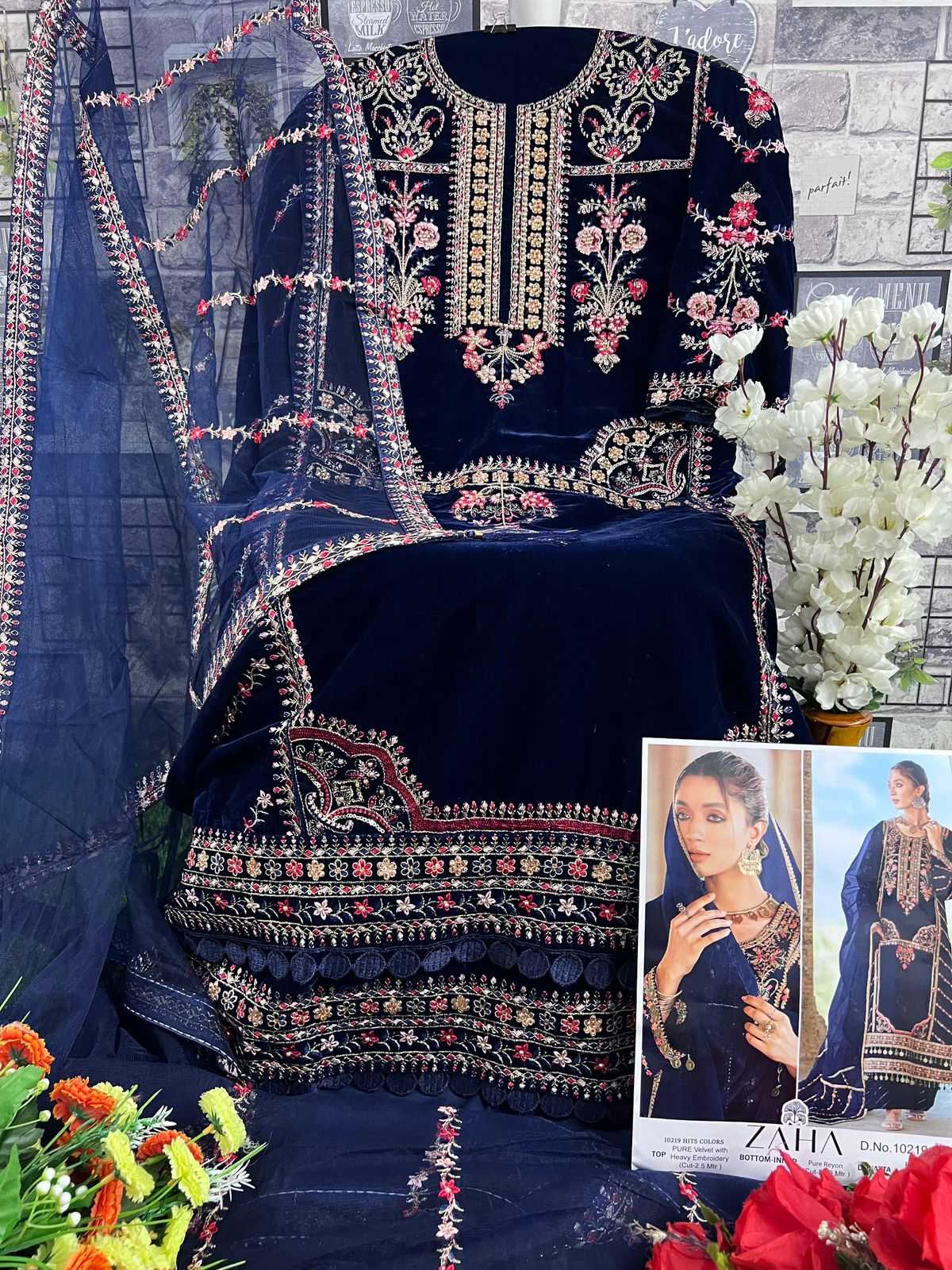 zaha aafiya vol 3 10219 colors winter wear velvet unstitch pakistani suit 