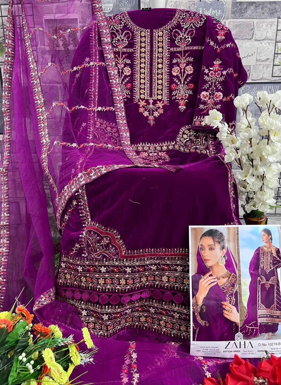 zaha aafiya vol 3 10219 colors winter wear velvet unstitch pakistani suit 