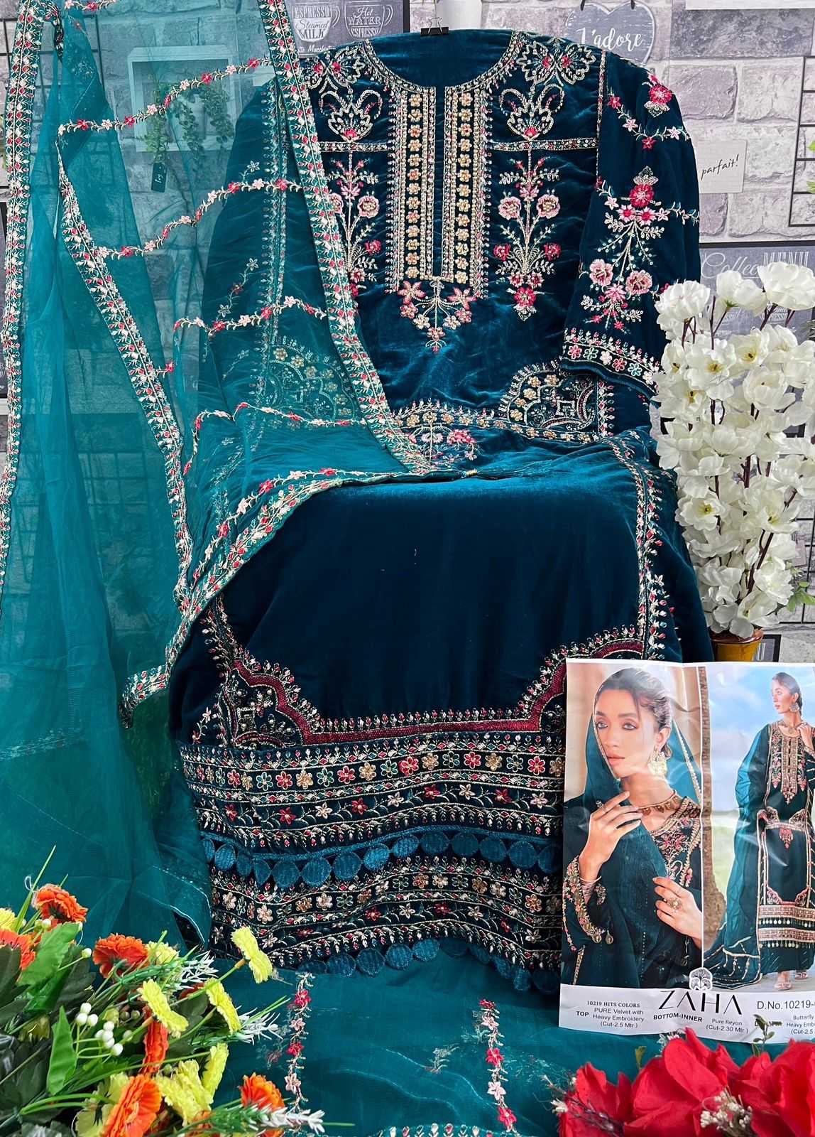 zaha aafiya vol 3 10219 colors winter wear velvet unstitch pakistani suit 