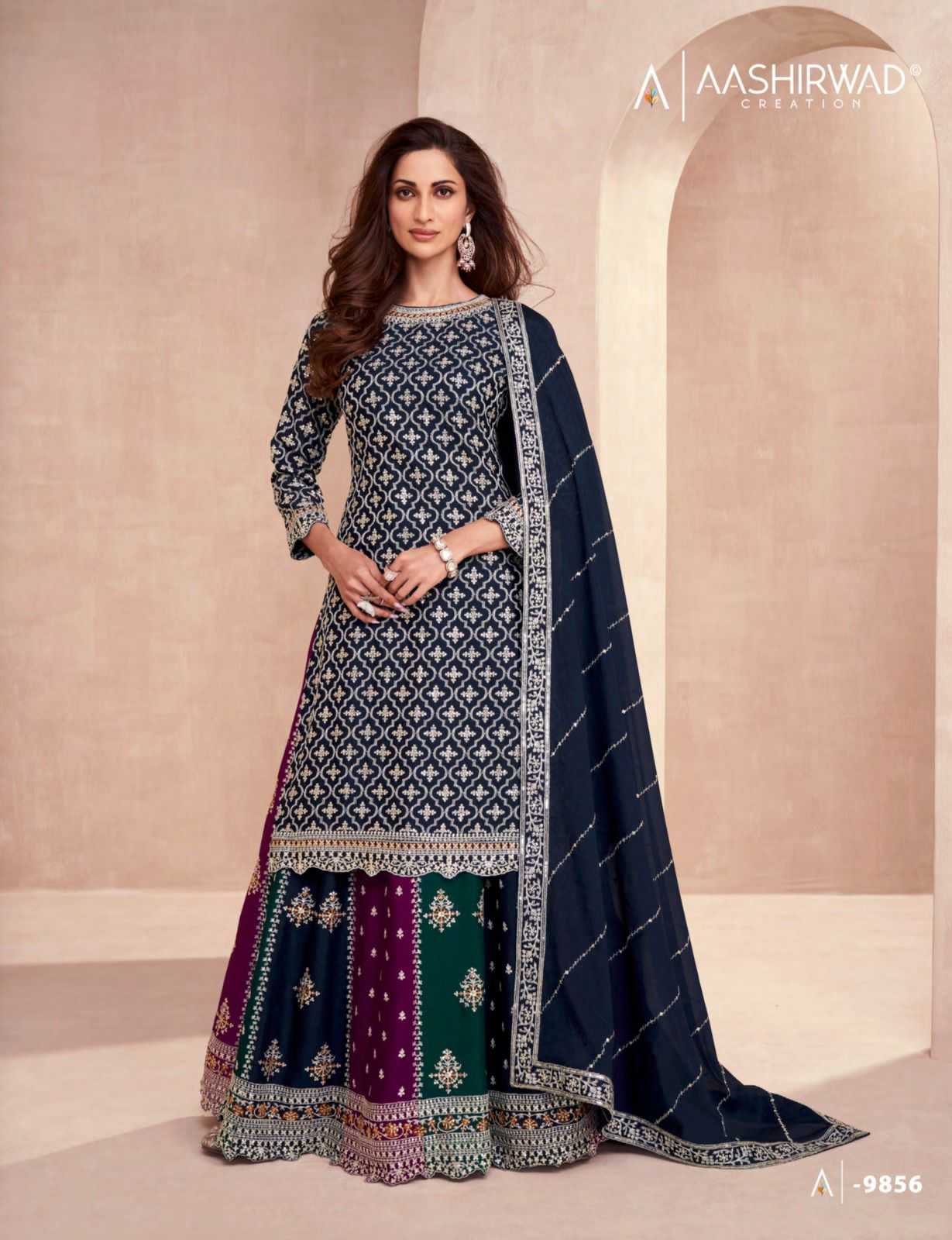 aashirwad gulkand colors dark edition fullstitch designer kurti skirt and dupatta catalog