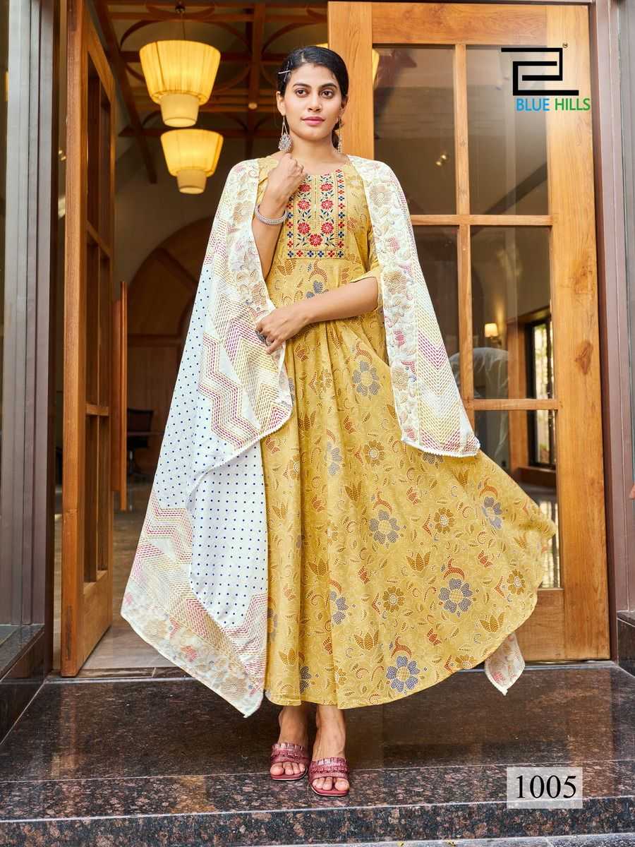 blue hills kohinoor stitched rayon long kurti with dupatta in plus sizes