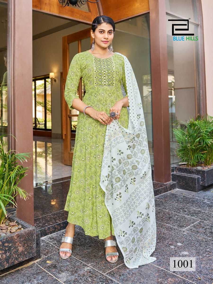 blue hills kohinoor stitched rayon long kurti with dupatta in plus sizes