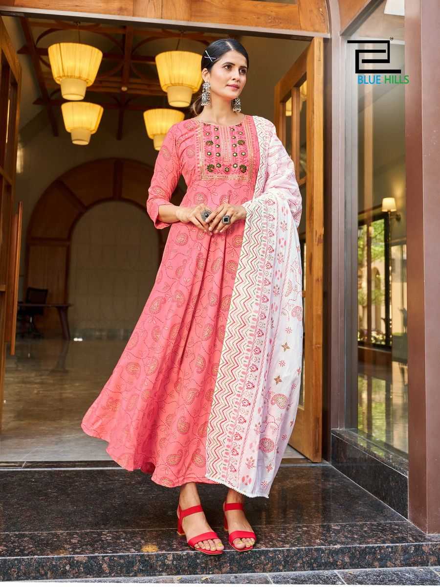 blue hills kohinoor stitched rayon long kurti with dupatta in plus sizes