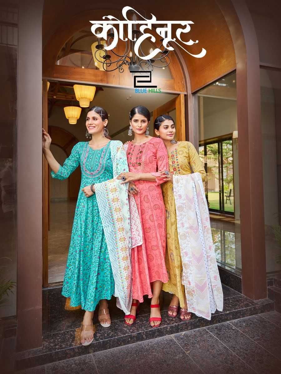 blue hills kohinoor stitched rayon long kurti with dupatta in plus sizes