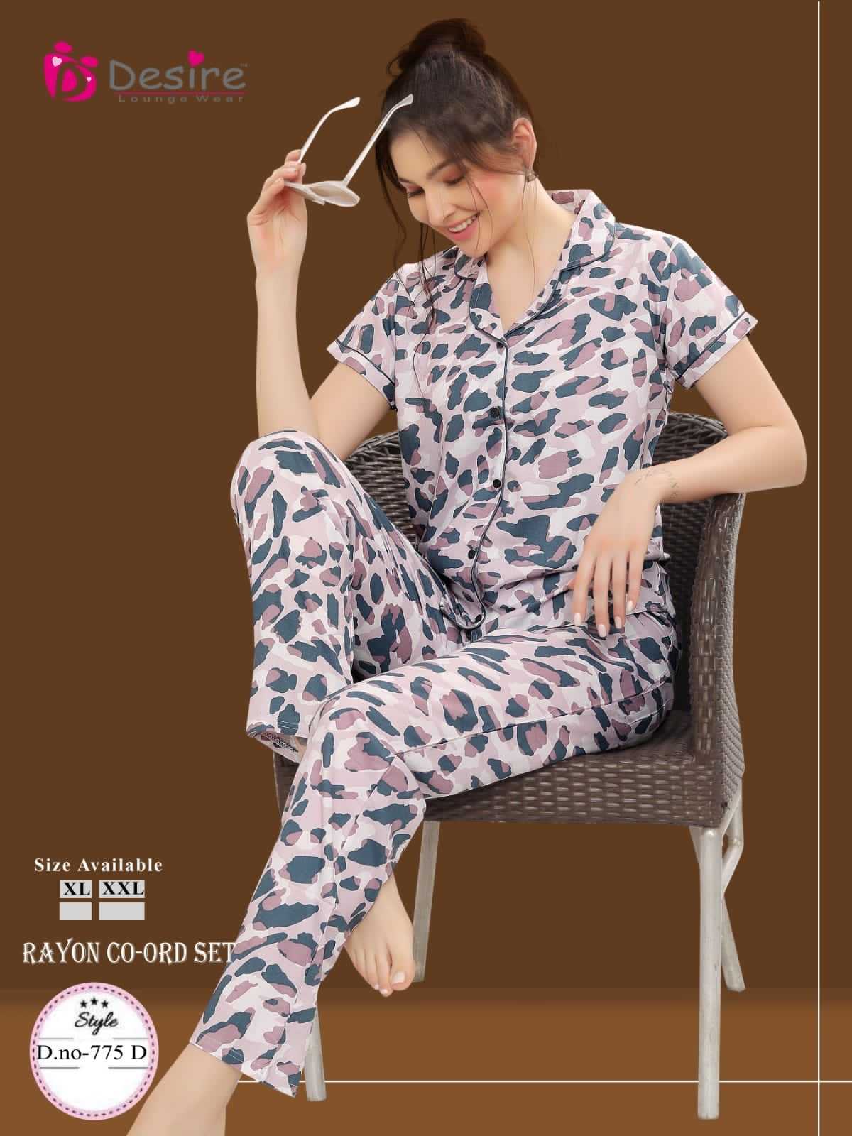 desire rayon cord set 774-776 readymade front open women night suit