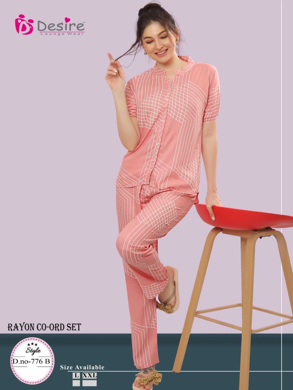 desire rayon cord set 774-776 readymade front open women night suit