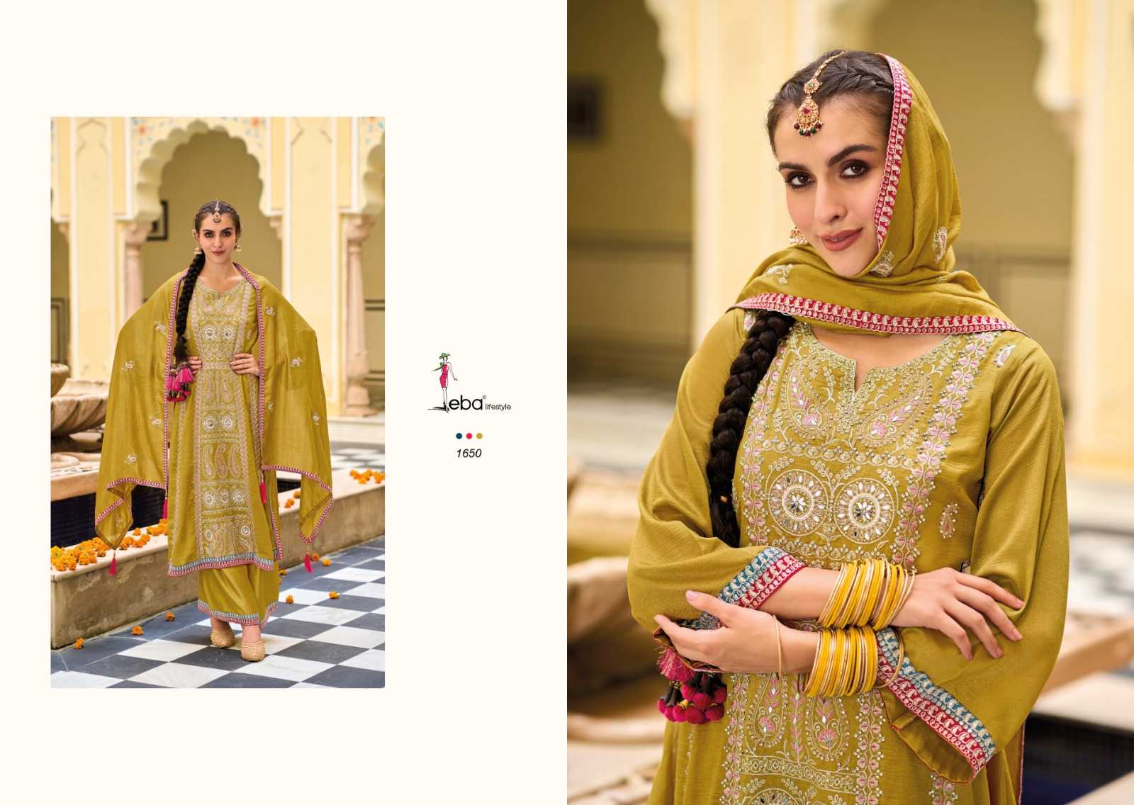 eba lifestyle diva fullstitch designer emboidery work kurti plazo dupatta wedding wear catalog