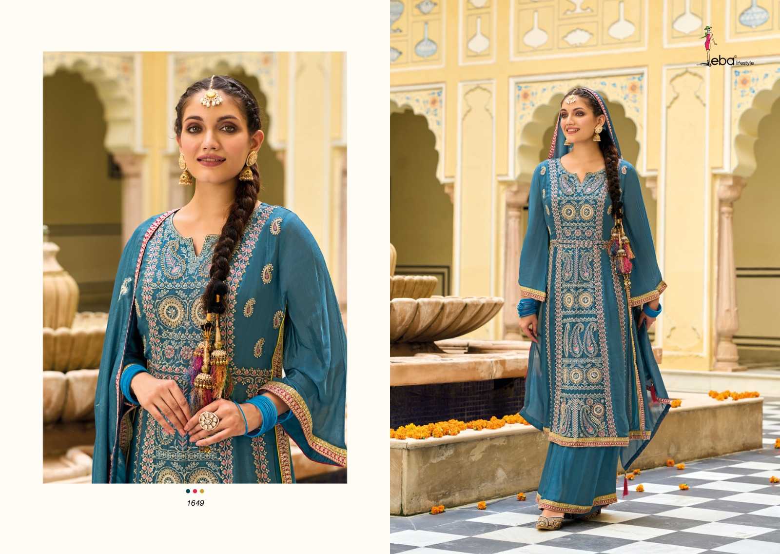 eba lifestyle diva fullstitch designer emboidery work kurti plazo dupatta wedding wear catalog