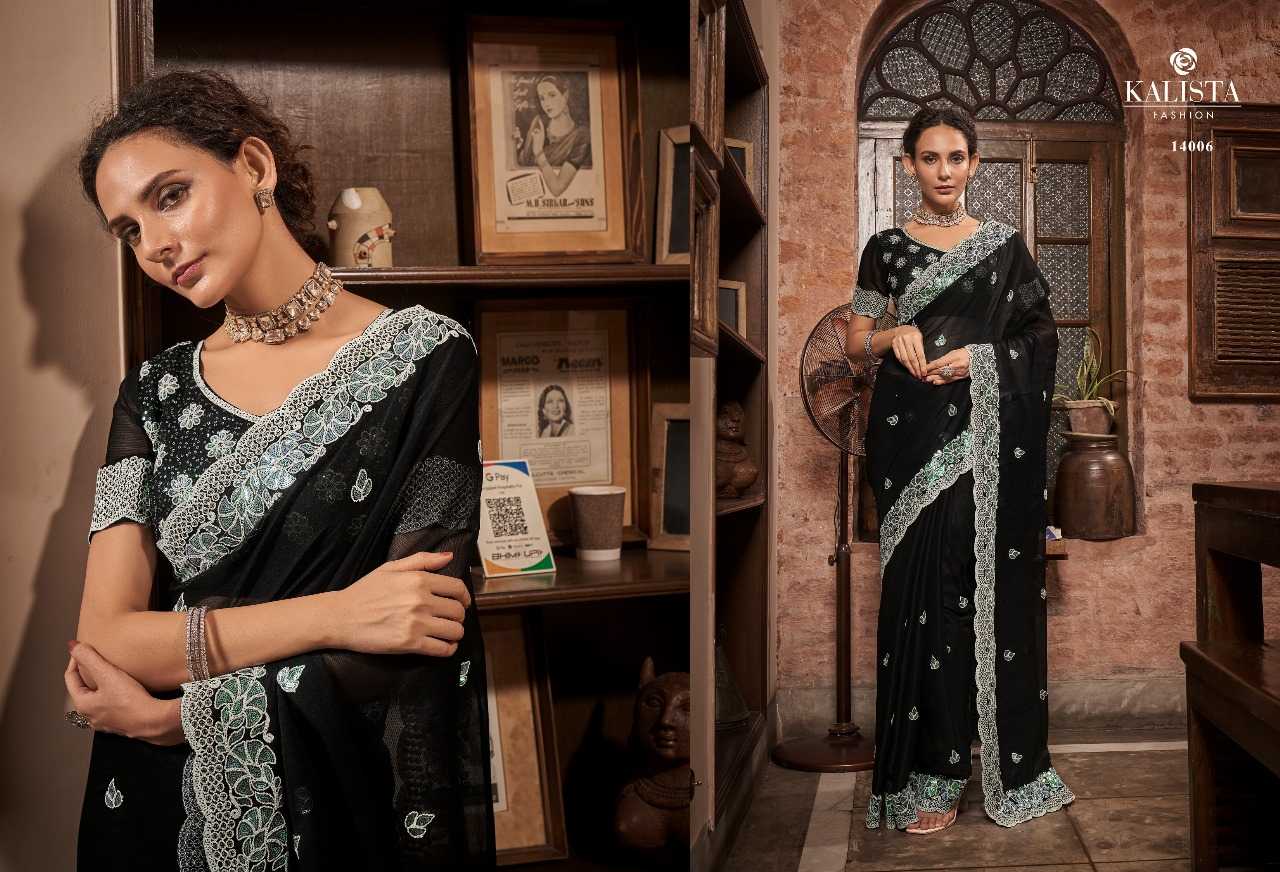kalista fashions mayra designer cutwork border with fancy blouse chiffon sarees