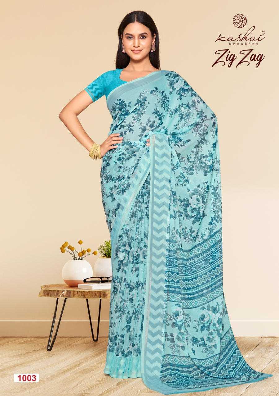 kashvi creation zig zag amazing fancy viscose border sarees catalog