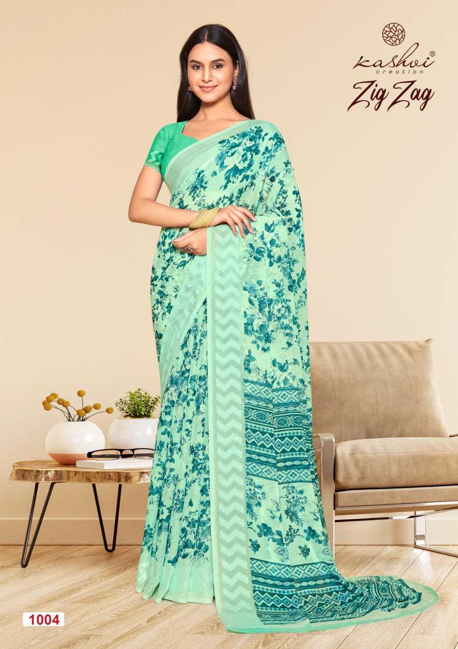 kashvi creation zig zag amazing fancy viscose border sarees catalog
