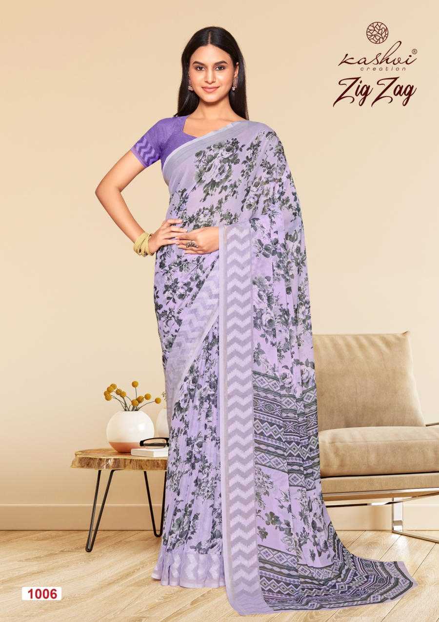kashvi creation zig zag amazing fancy viscose border sarees catalog
