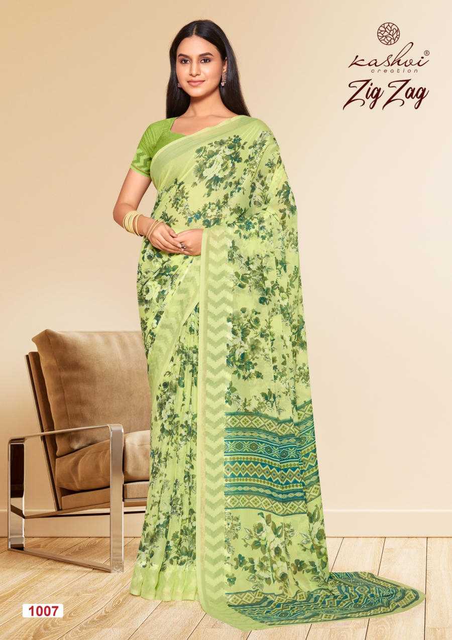 kashvi creation zig zag amazing fancy viscose border sarees catalog
