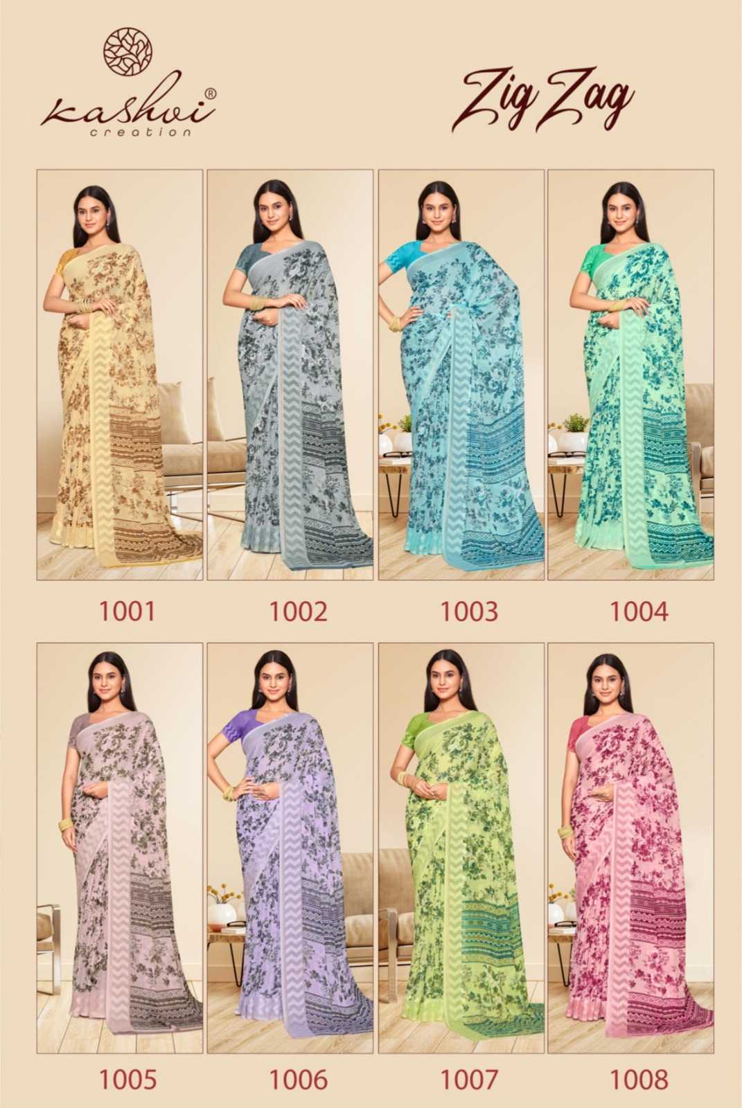 kashvi creation zig zag amazing fancy viscose border sarees catalog