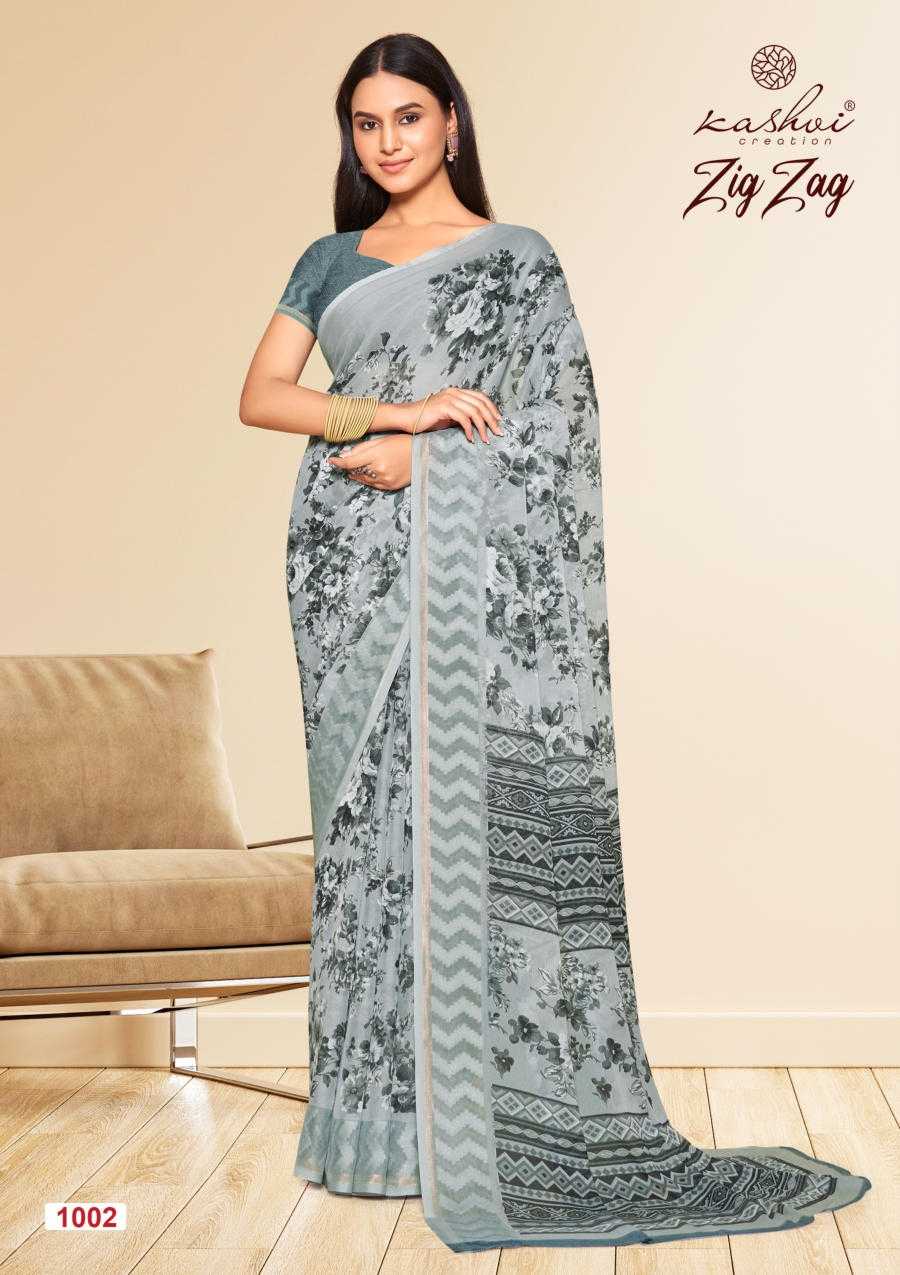 kashvi creation zig zag amazing fancy viscose border sarees catalog