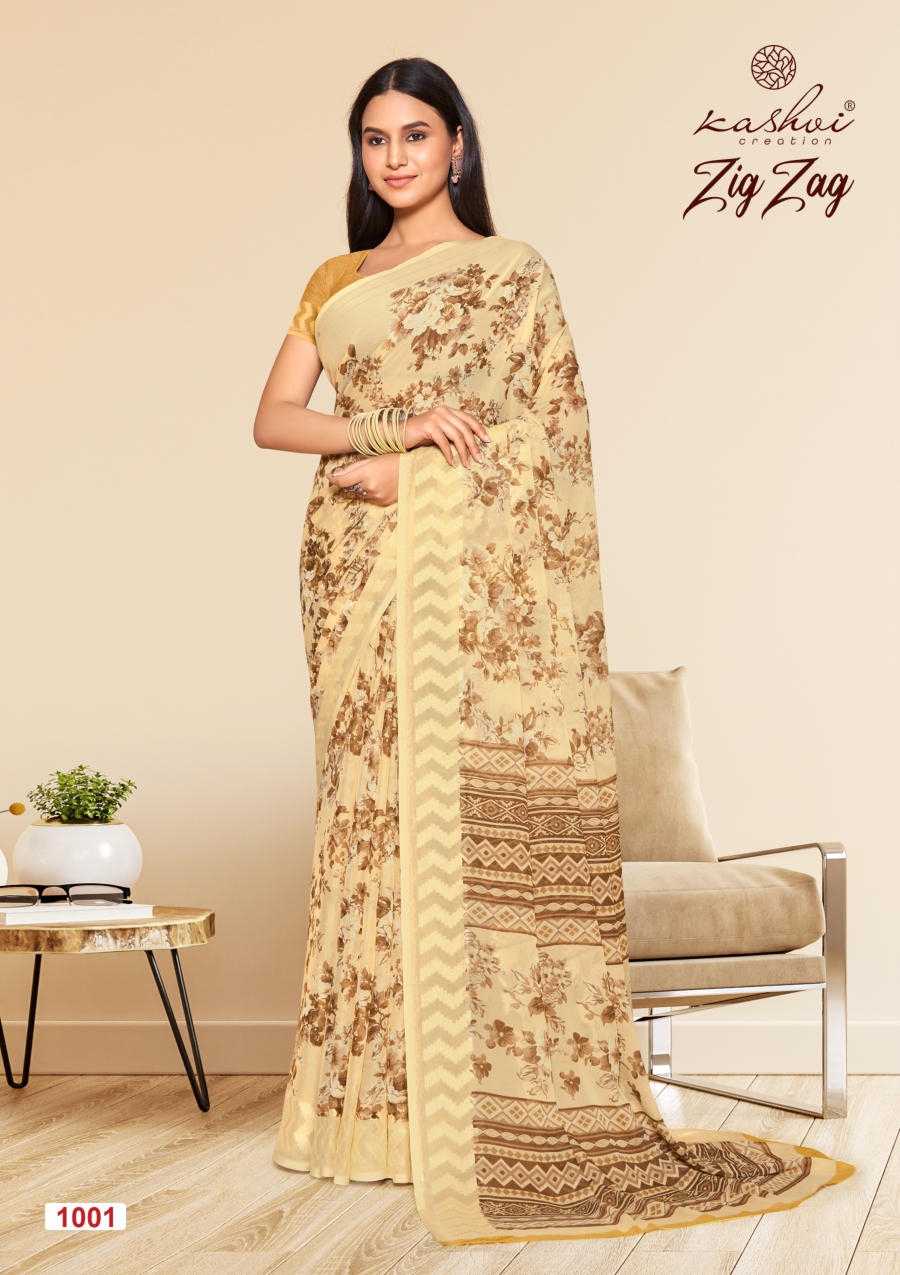 kashvi creation zig zag amazing fancy viscose border sarees catalog