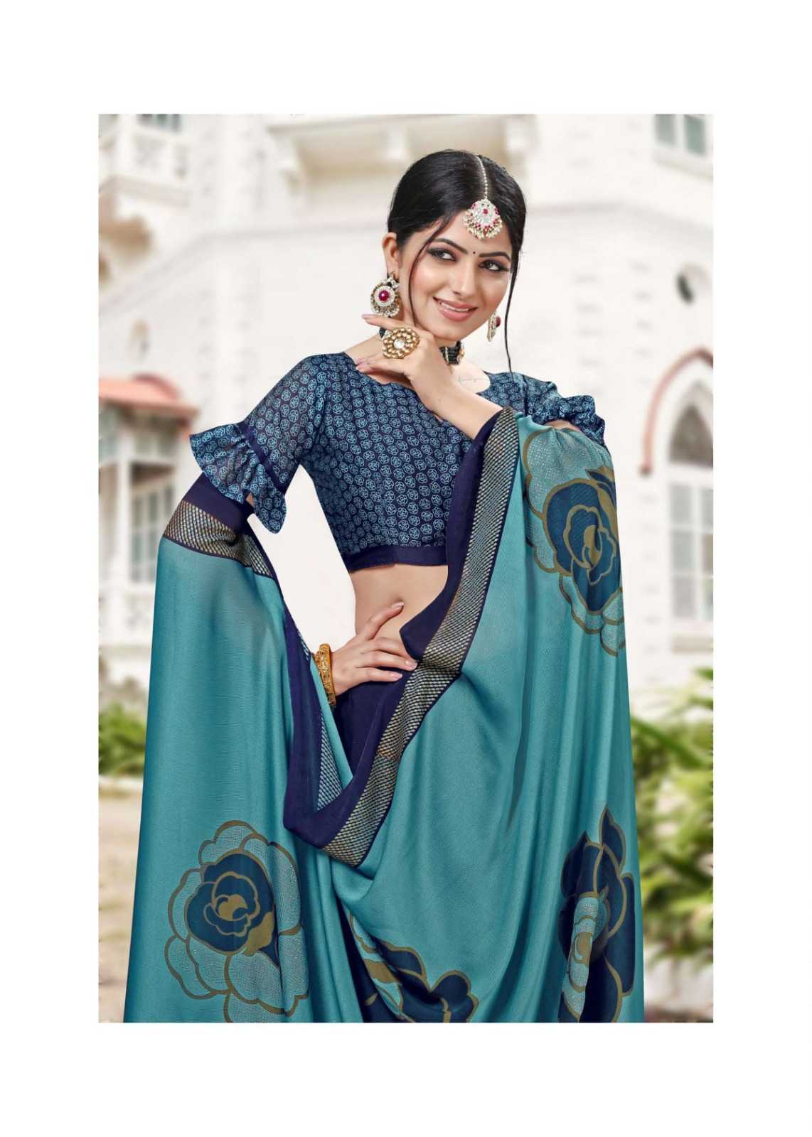 popcorn vol 28 by sanjana designer moss chiffon zari print sarees