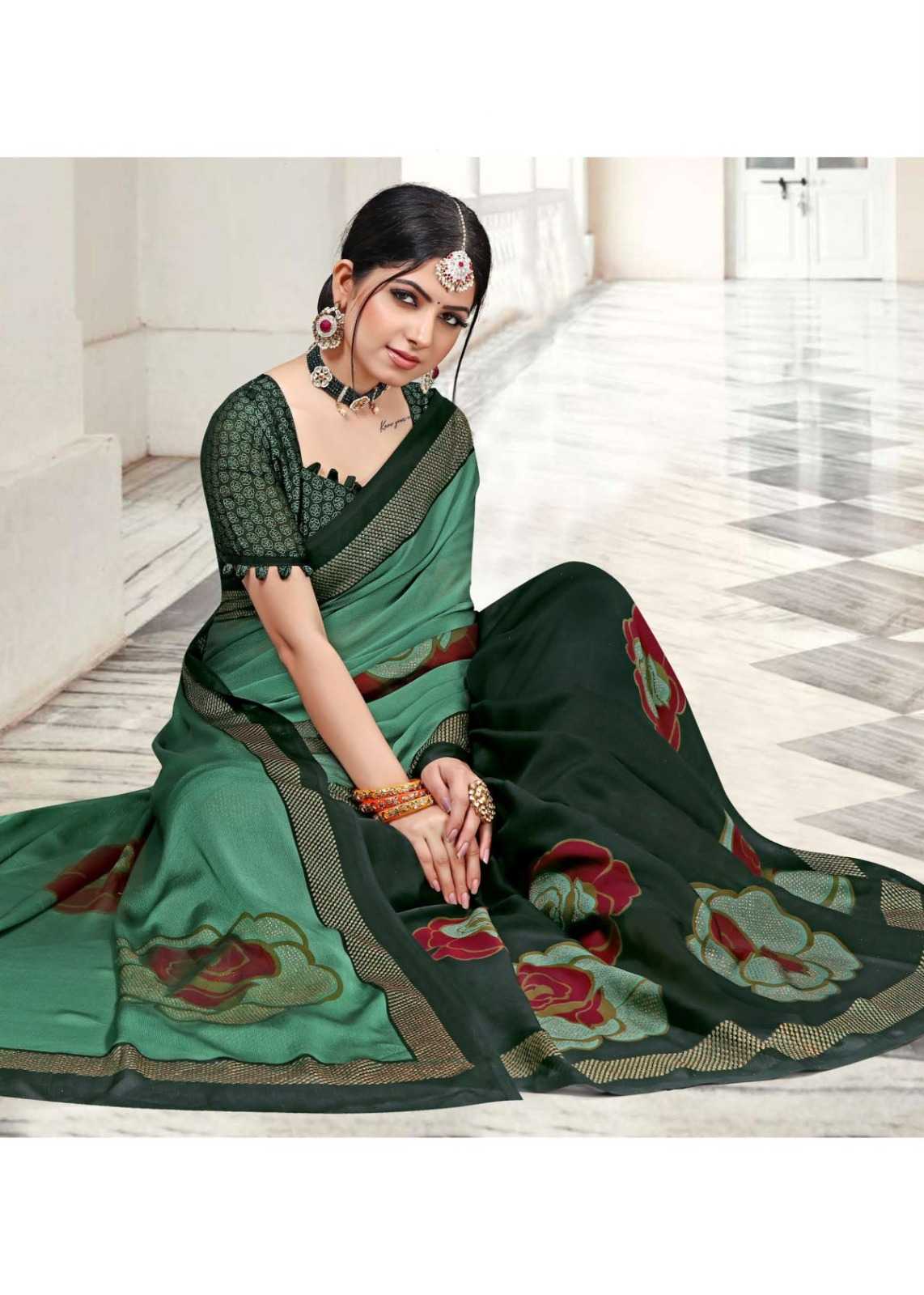 popcorn vol 28 by sanjana designer moss chiffon zari print sarees