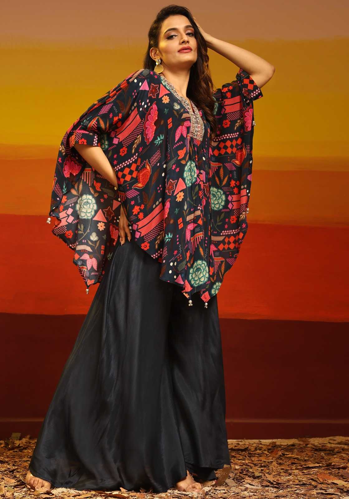 pr poncho fancy digital print fullstitch kaftan style cord set