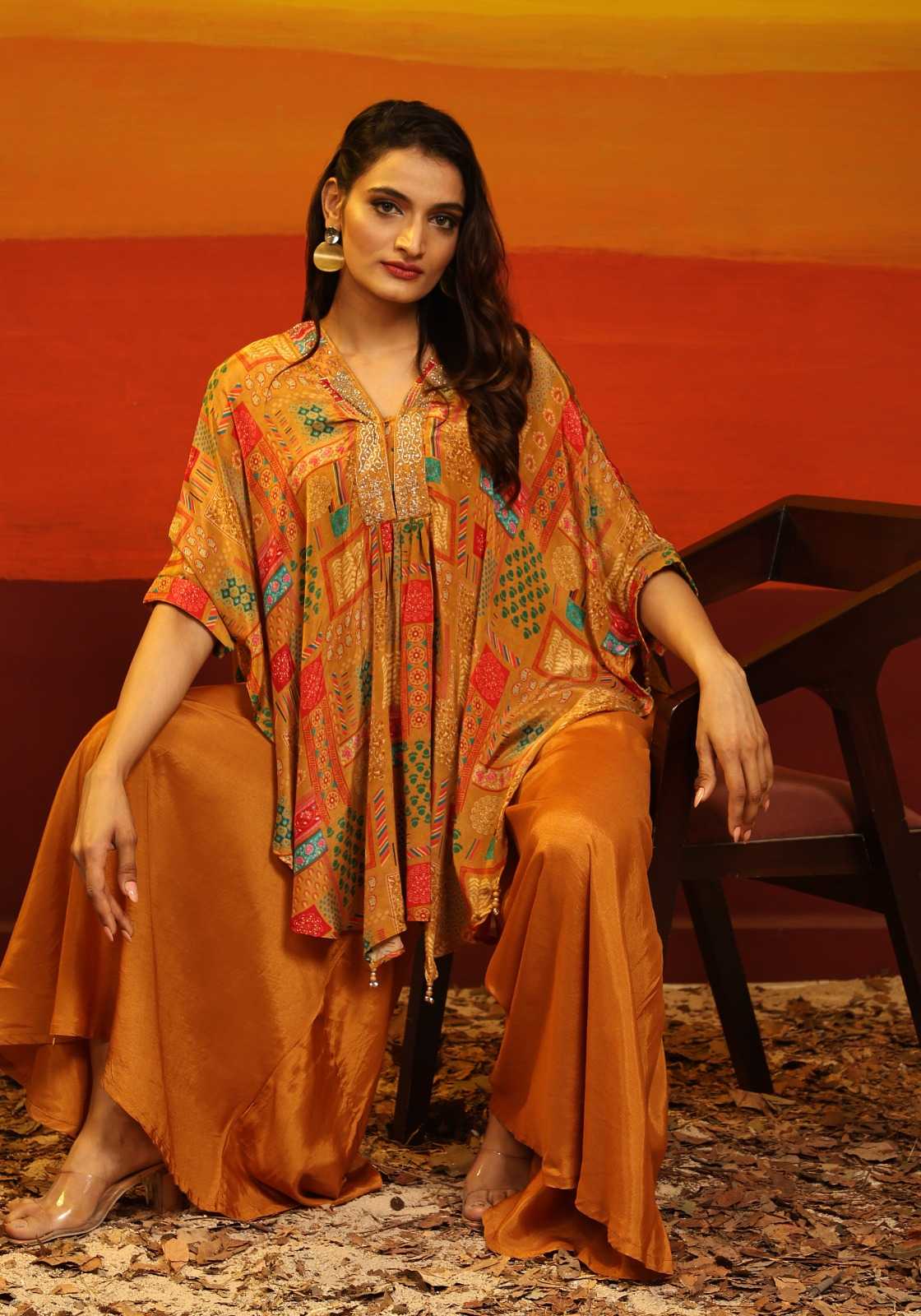 pr poncho fancy digital print fullstitch kaftan style cord set